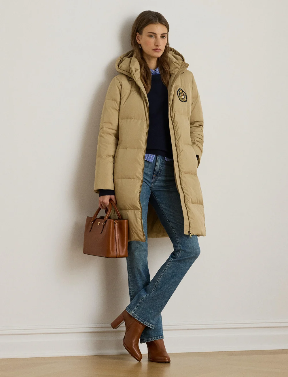 Lauren Ralph Lauren - Crest-Patch Hooded Quilted Down Coat - wollmäntel - birch tan - 3