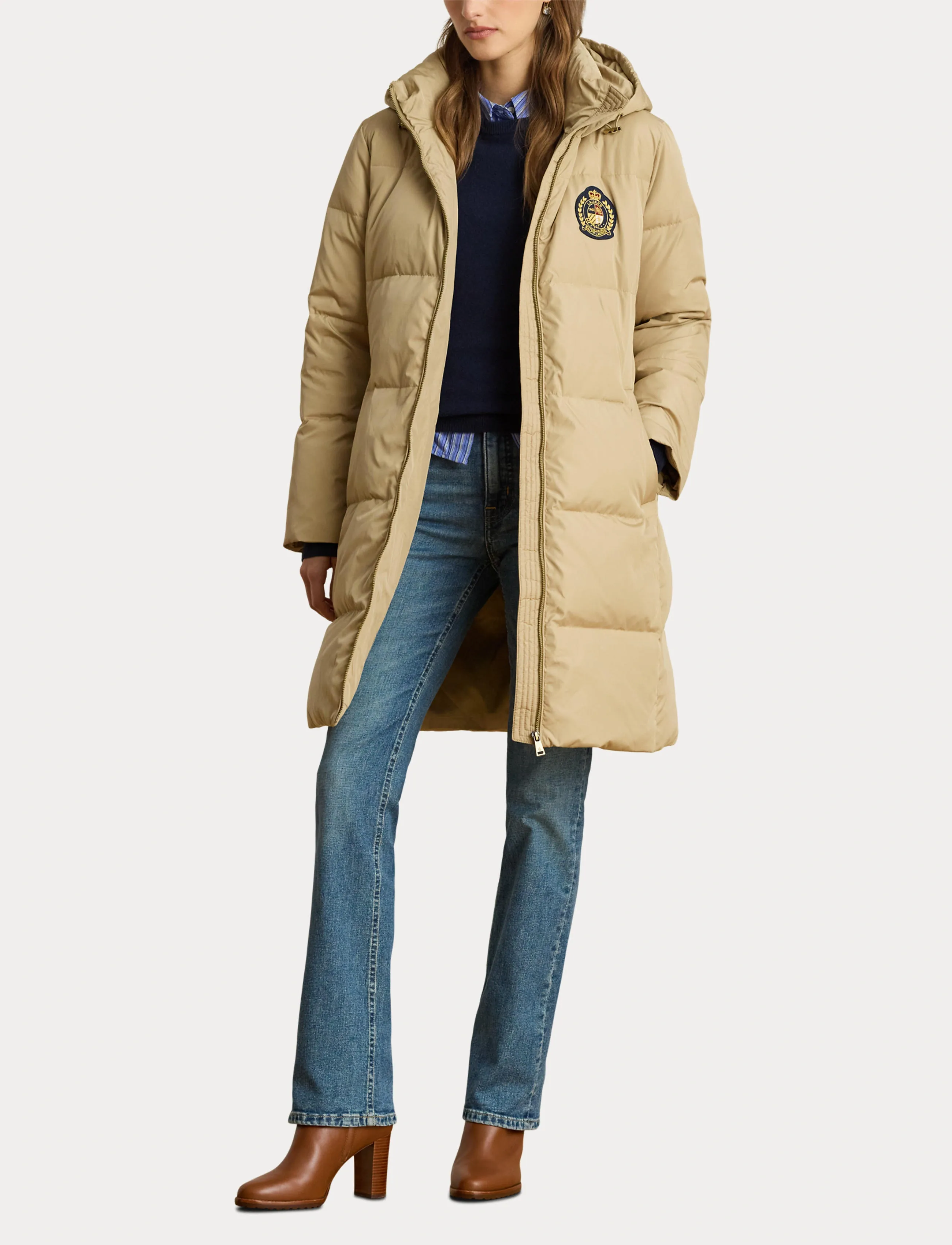 Lauren Ralph Lauren - Crest-Patch Hooded Quilted Down Coat - winter jacket - birch tan - 4