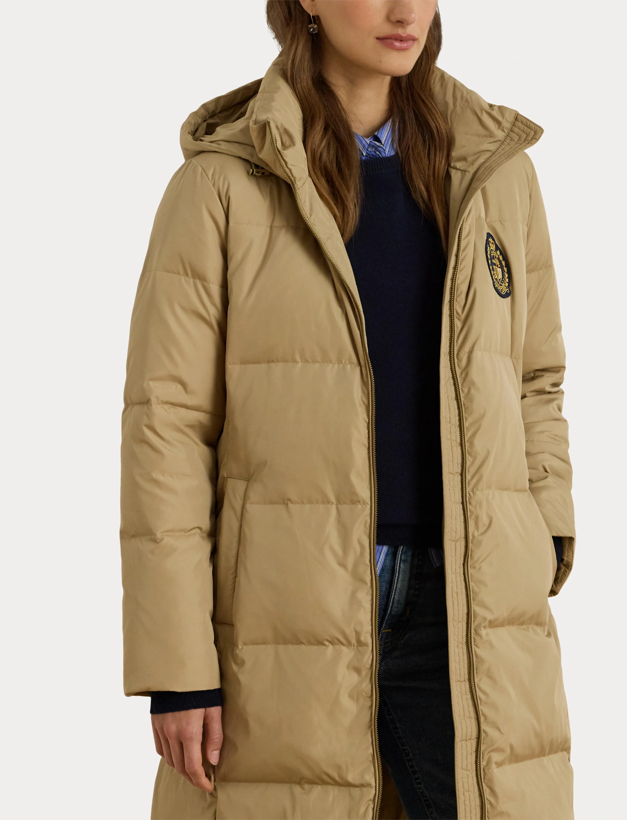 Lauren Ralph Lauren - Crest-Patch Hooded Quilted Down Coat - winter jacket - birch tan - 5
