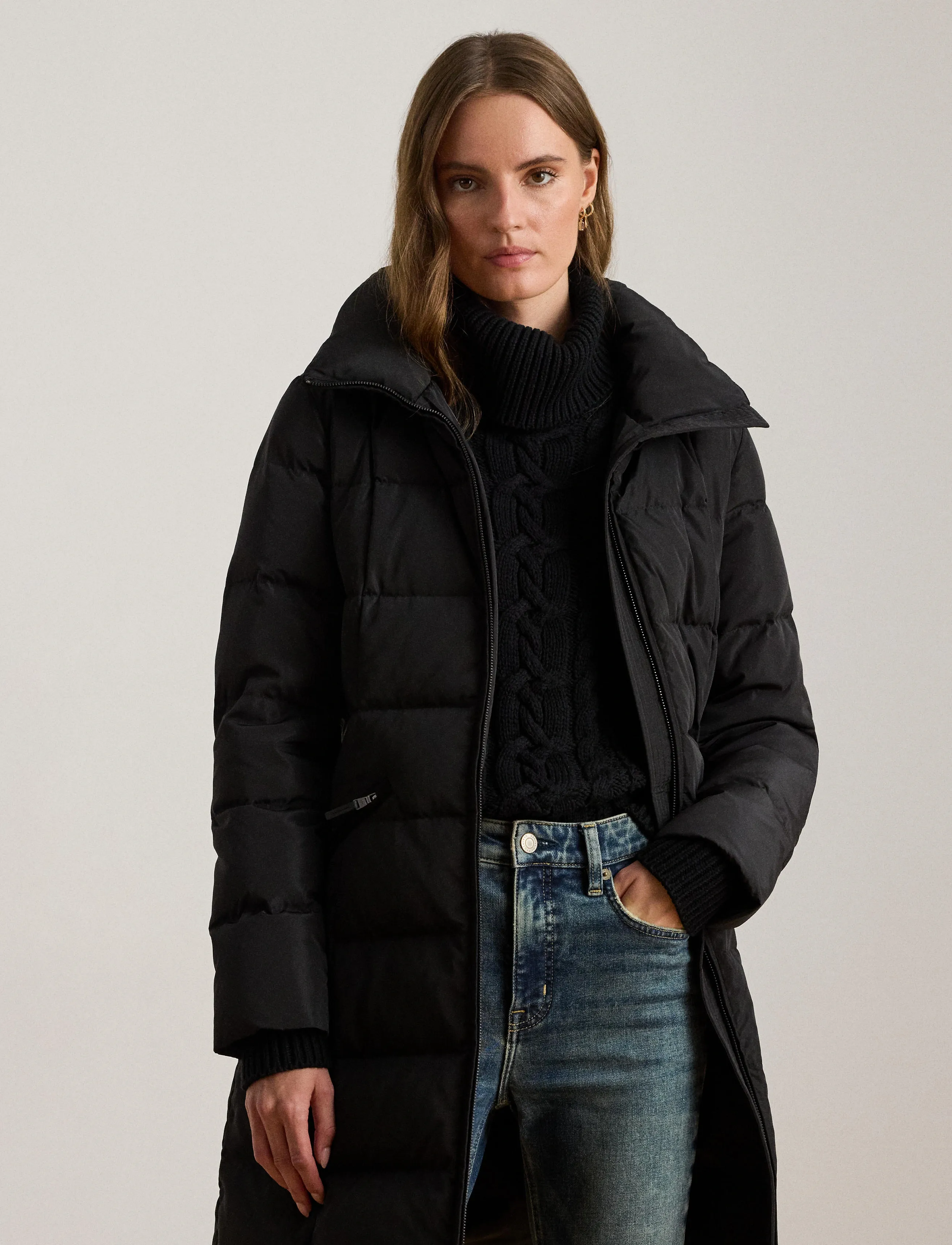 Lauren Ralph Lauren Crest-Patch Hooded Quilted Down Coat - Kampagne - BLACK / black