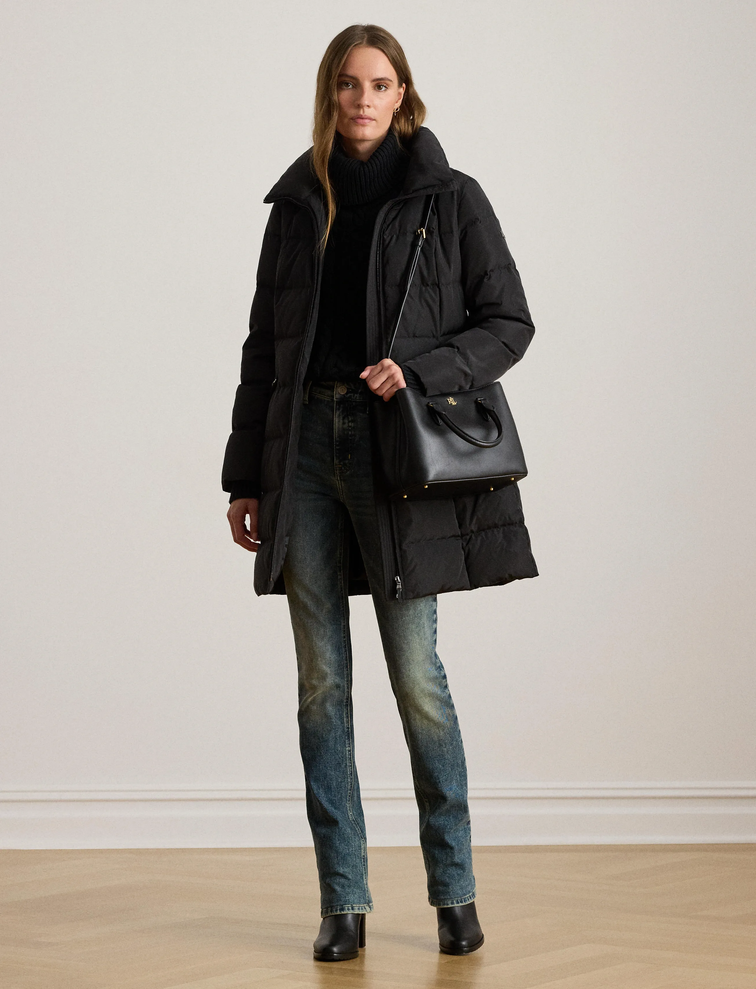 Lauren Ralph Lauren - Crest-Patch Hooded Quilted Down Coat - vinterjakker - black - 4