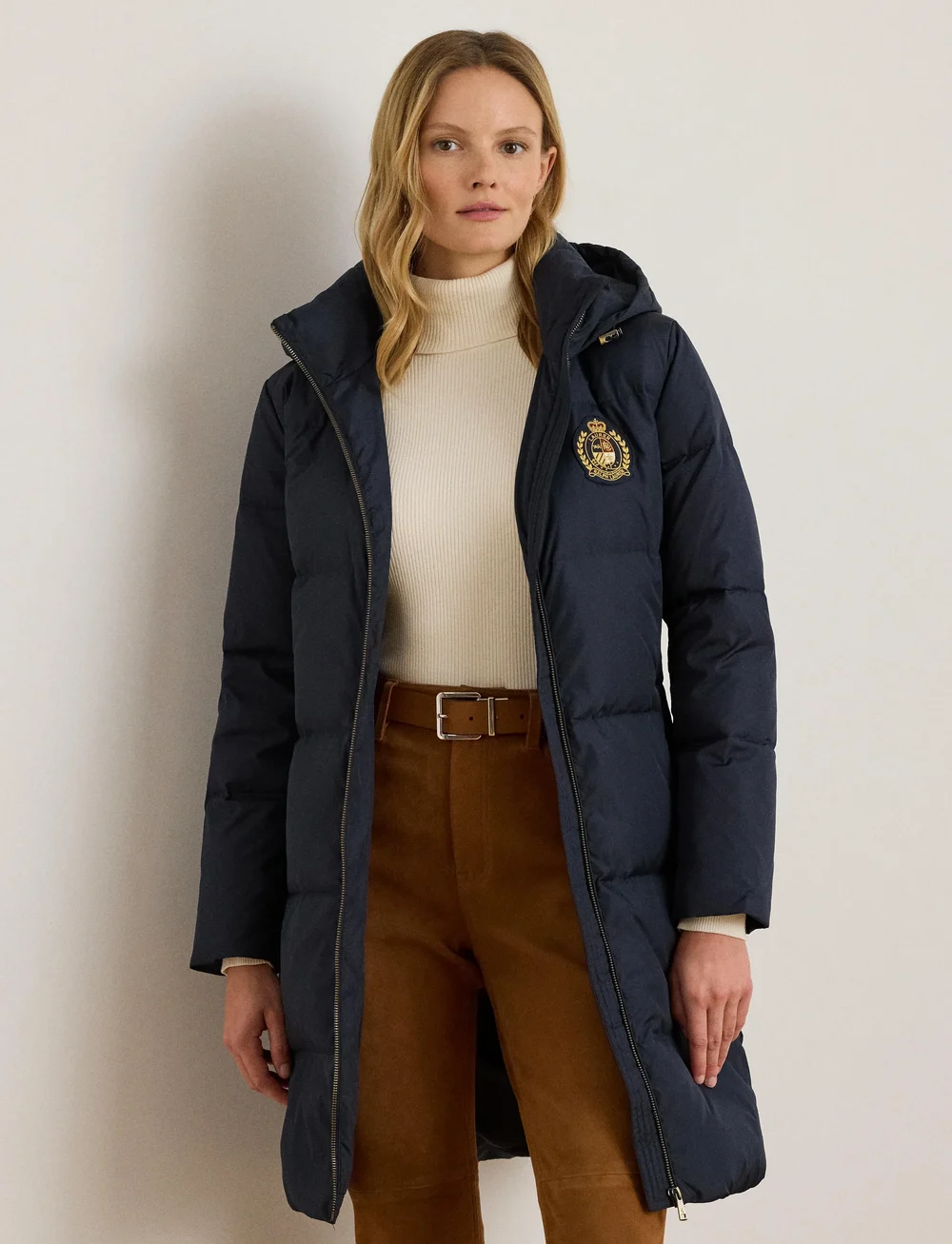 Lauren Ralph Lauren - Crest-Patch Hooded Quilted Down Coat - uldfrakker - dk navy - 0