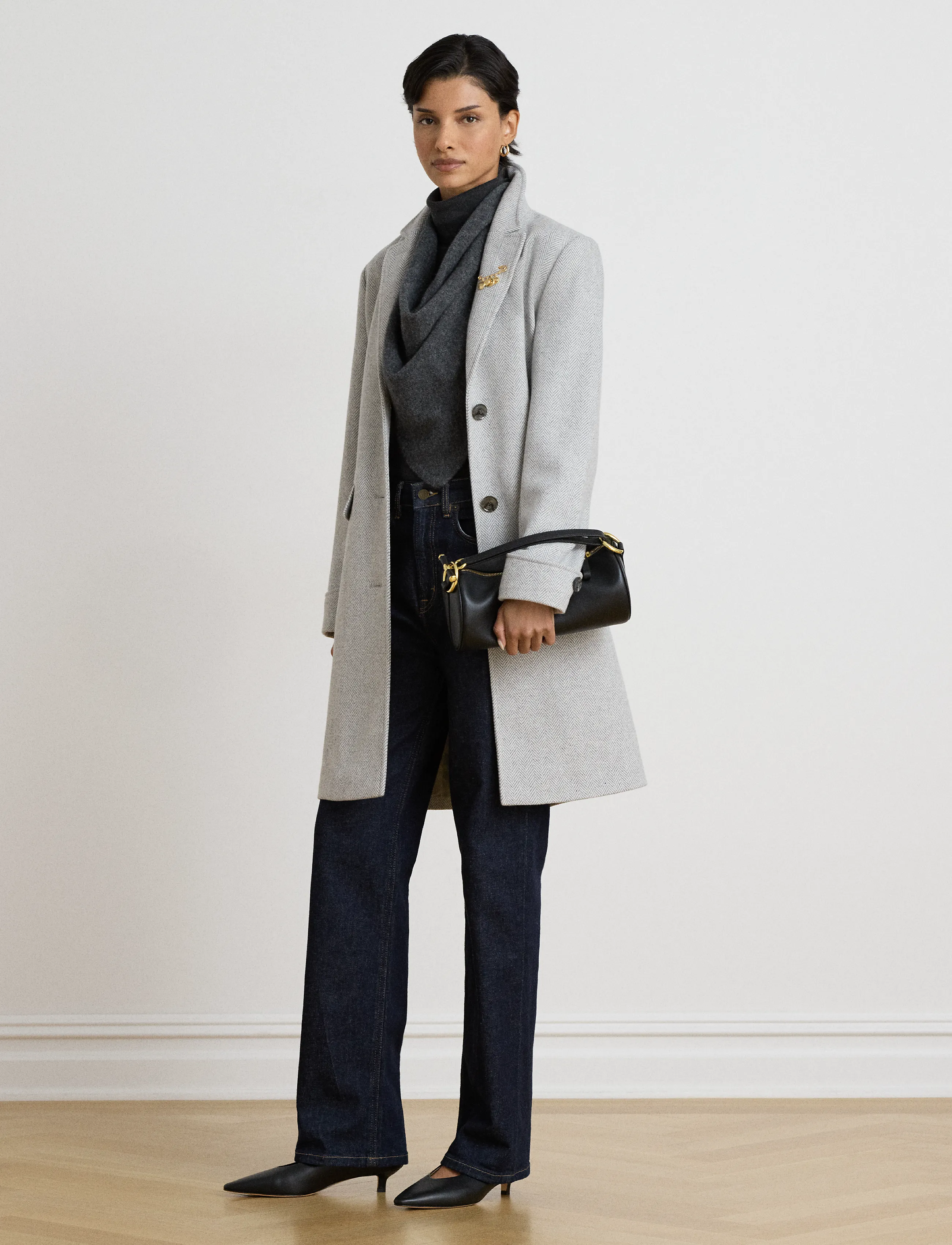 Lauren Ralph Lauren Herringbone Coat - Lauren Ralph Lauren - CREAM GREY HERRIN / grey