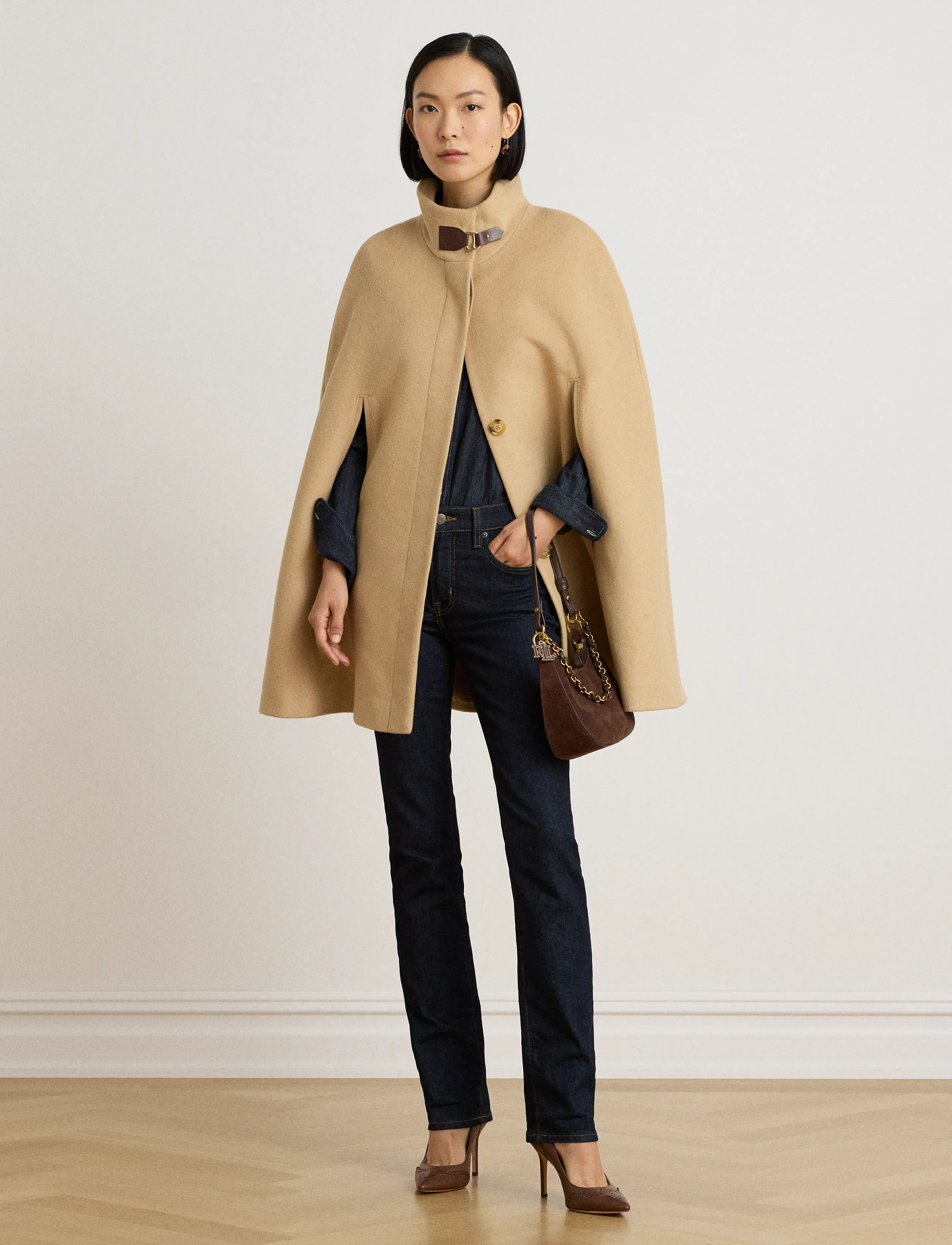 Lauren Ralph Lauren Buckle-Trim Wool-Blend Mockneck Cape - Jackor & Kappor - CAMEL / brown