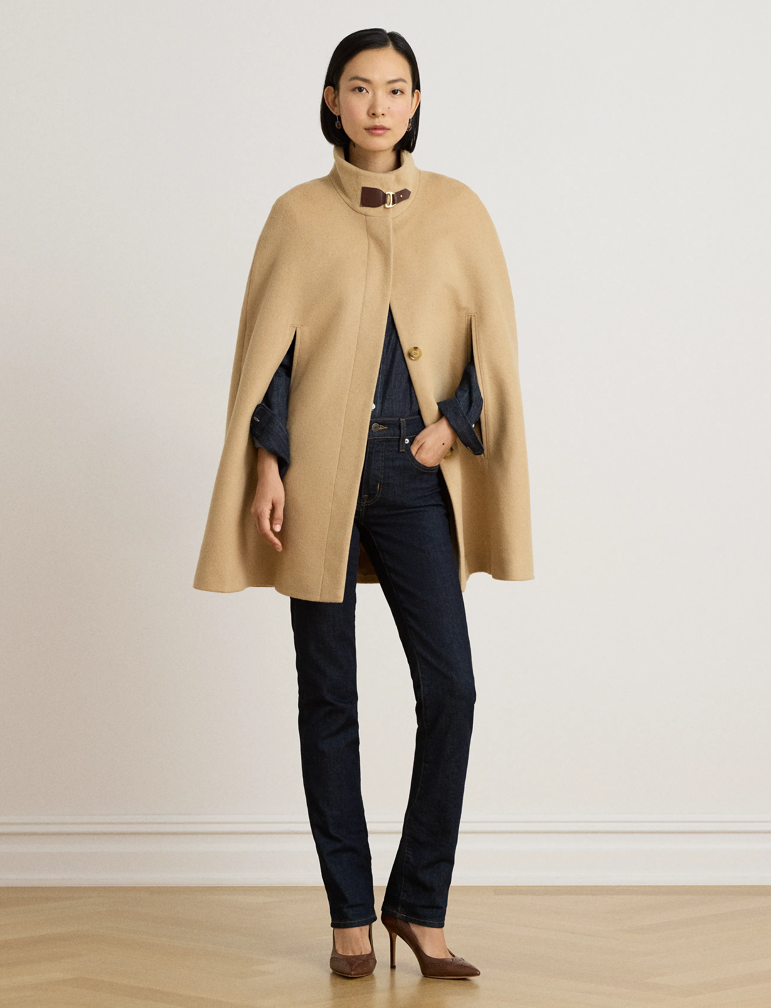 Lauren Ralph Lauren - Buckle-Trim Wool-Blend Mockneck Cape - camel - 3