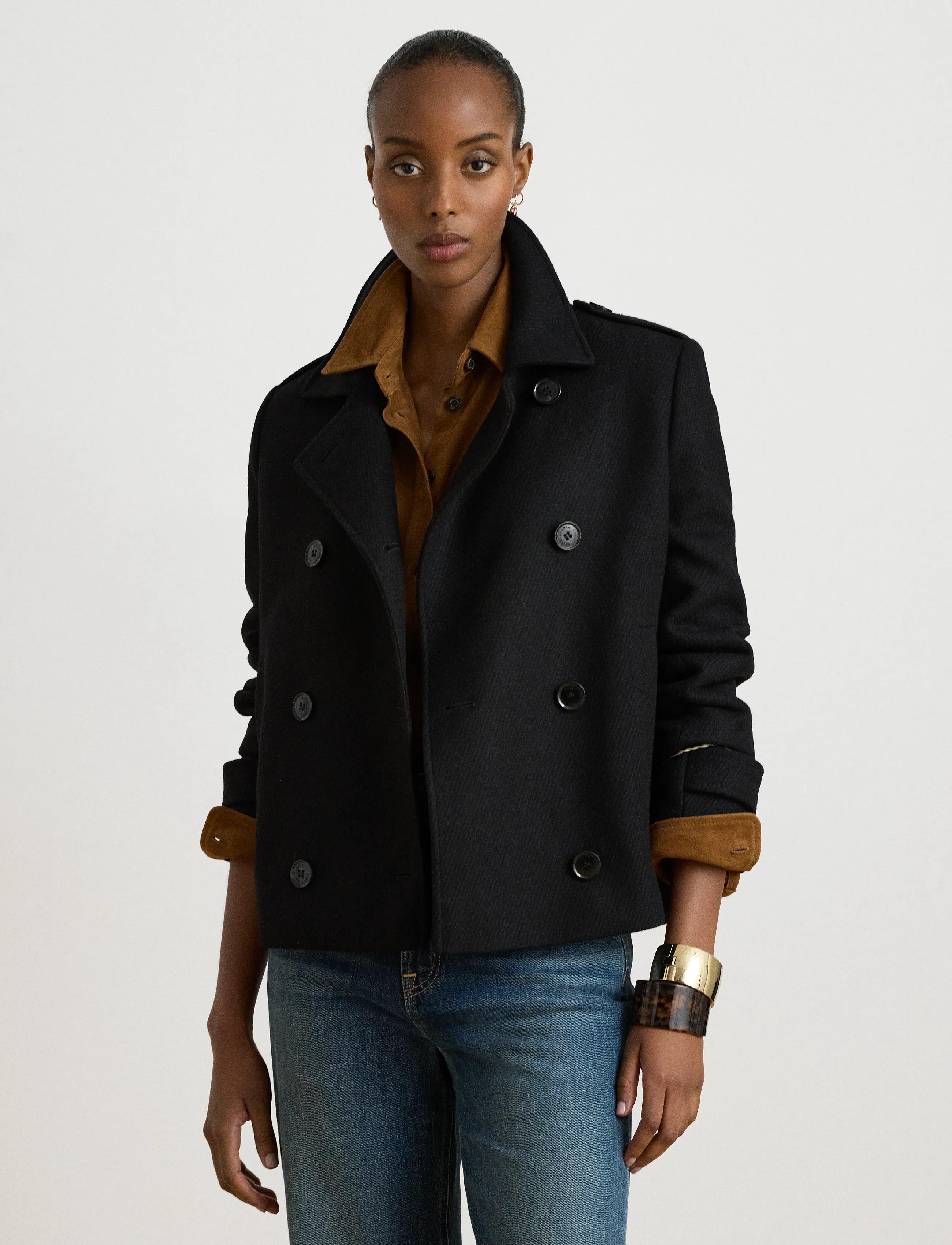 Lauren Ralph Lauren Double-Breasted Wool-Blend Cropped Coat - Mäntel - BLACK / black