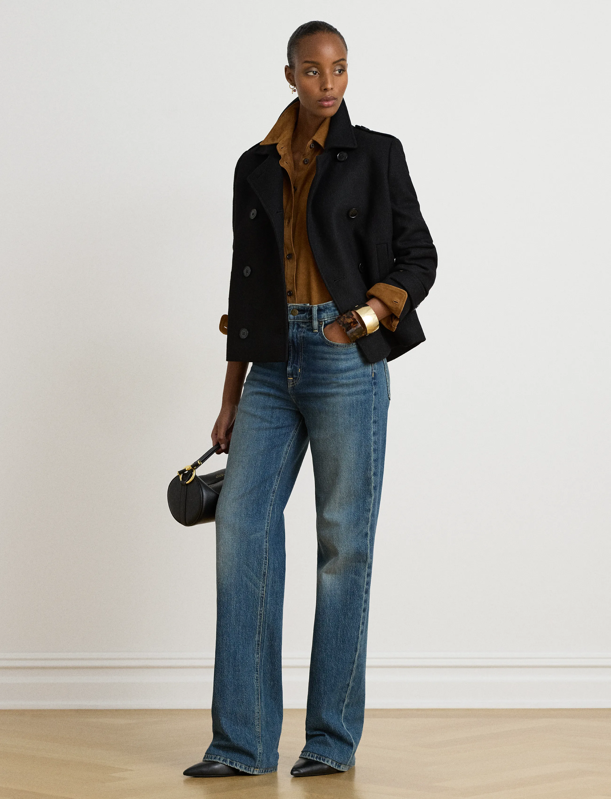 Lauren Ralph Lauren - Double-Breasted Wool-Blend Cropped Coat - winterjacken - black - 3