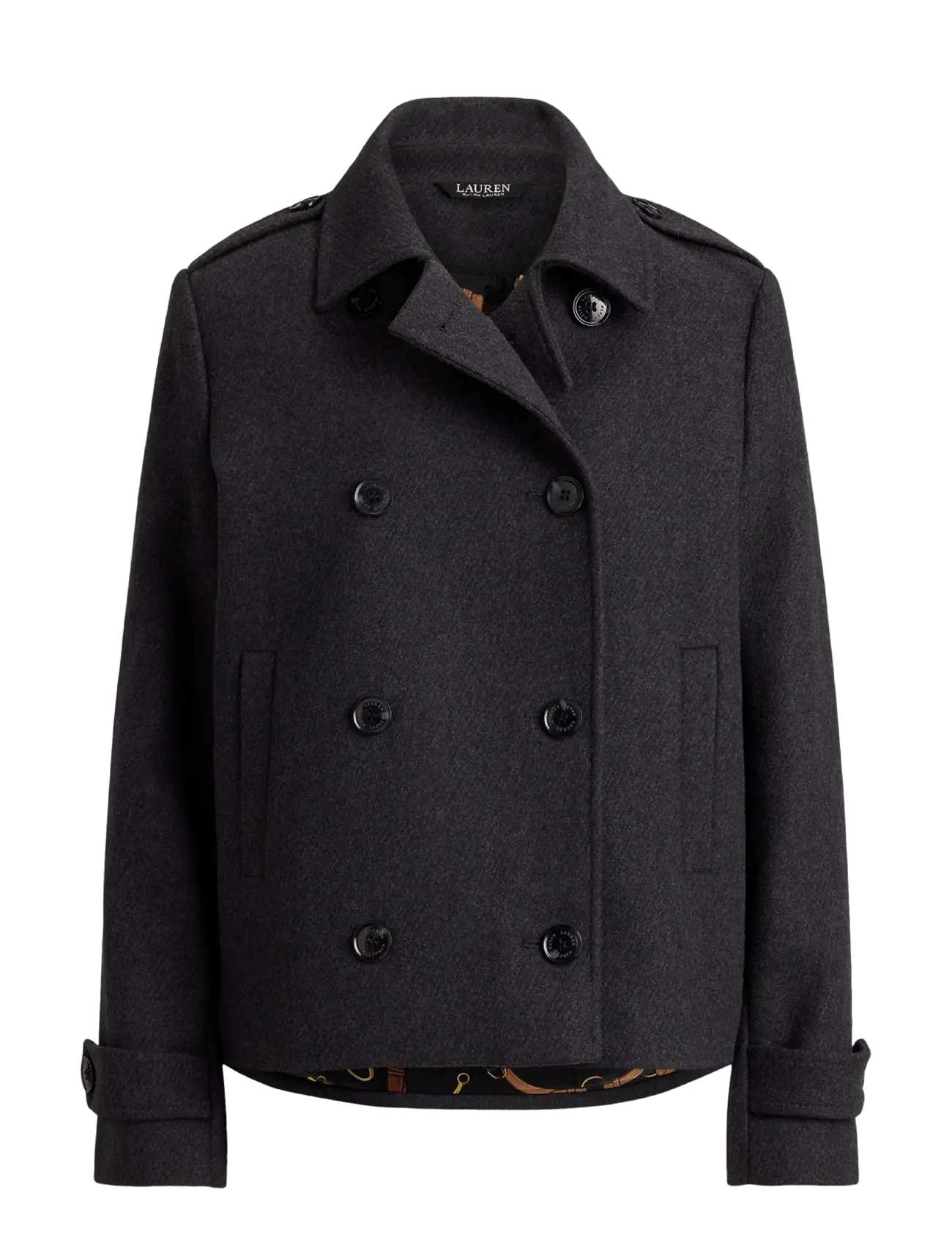 Lauren Ralph Lauren - Double-Breasted Wool-Blend Cropped Coat - charcoal - 1