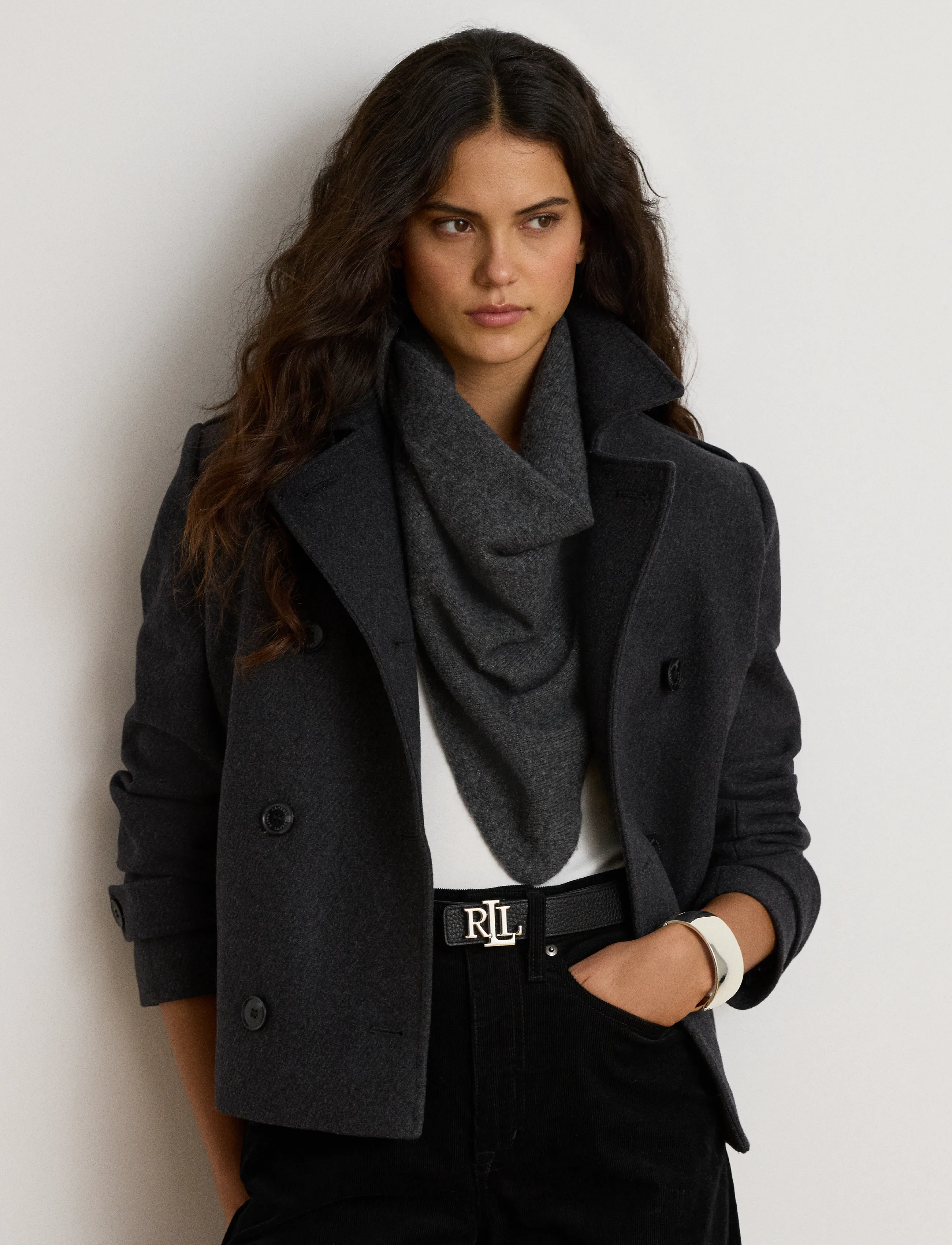 Lauren Ralph Lauren Double-Breasted Wool-Blend Cropped Coat - Úlpur - CHARCOAL / grey