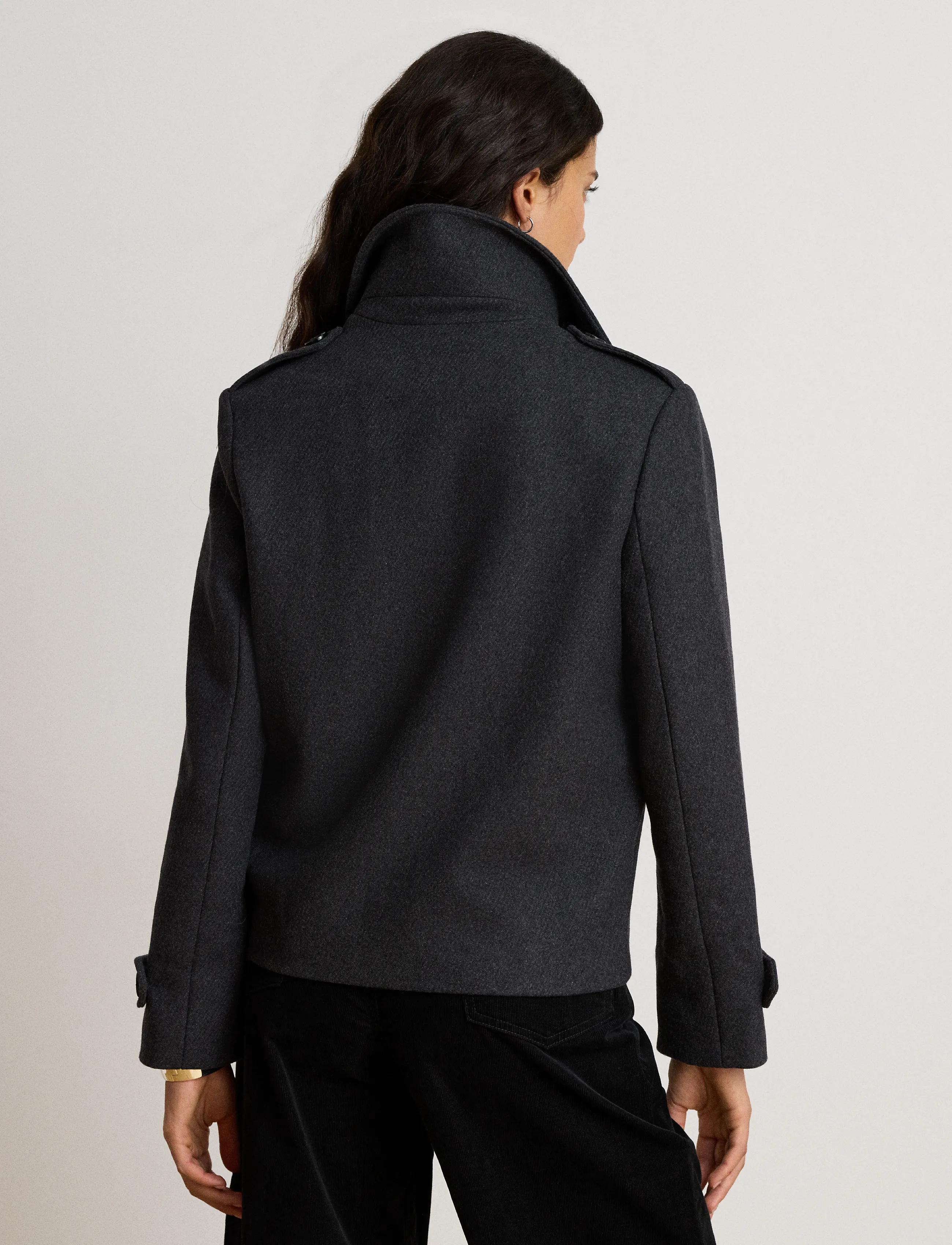 Lauren Ralph Lauren - Double-Breasted Wool-Blend Cropped Coat - charcoal - 2