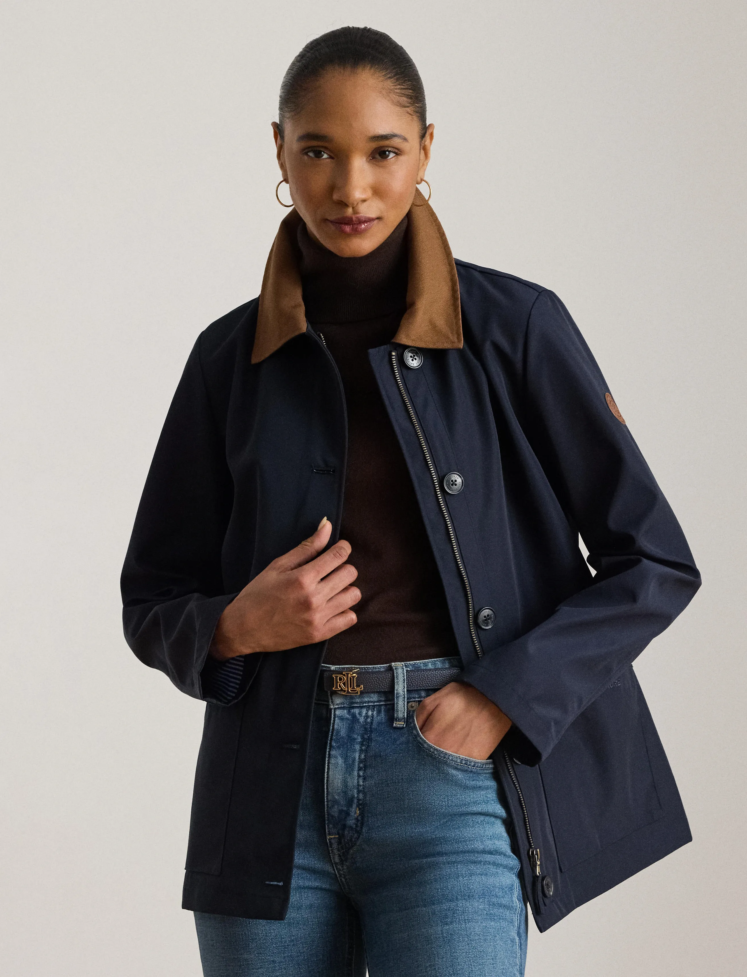 Lauren Ralph Lauren Twill-Trim Bonded Jersey Barn Jacket - Viimane võimalus - DK NAVY / navy