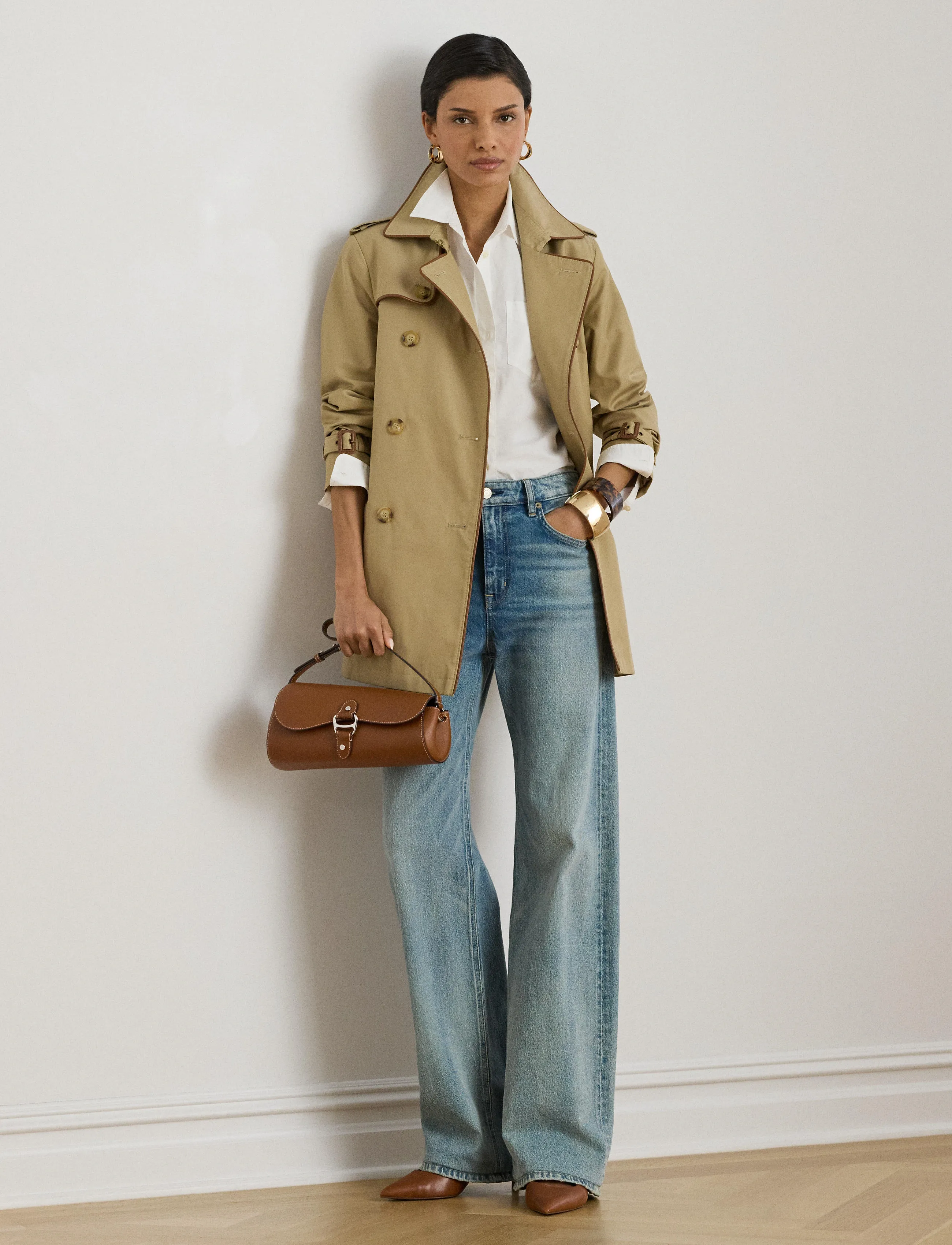 Lauren Ralph Lauren Double-Breasted Cotton-Blend Trench Coat - Lauren Ralph Lauren - BIRCH TAN / beige