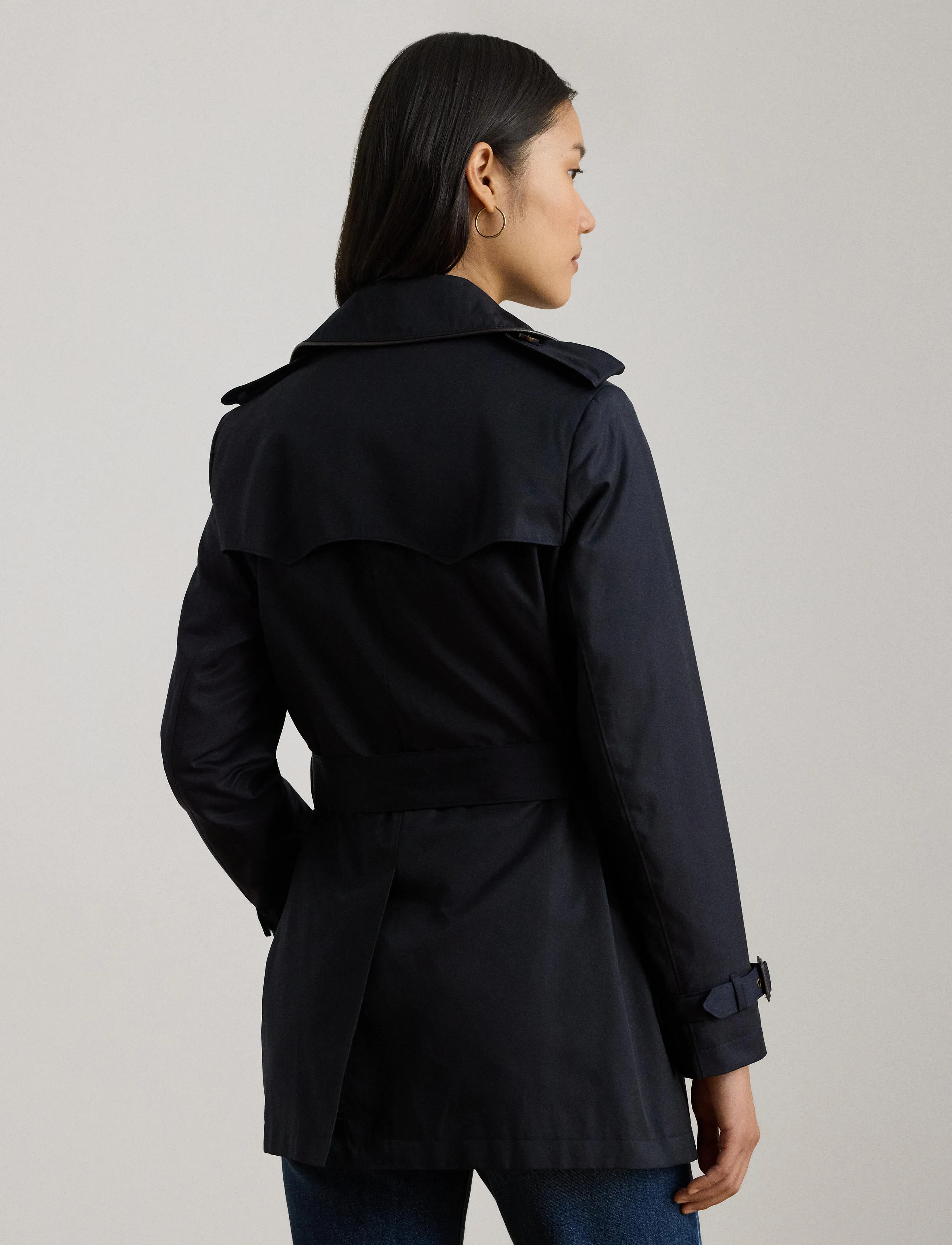 Lauren Ralph Lauren Double-Breasted Cotton-Blend Trench Coat, XS, Navy, Frakker > Trenchcoats, Dame