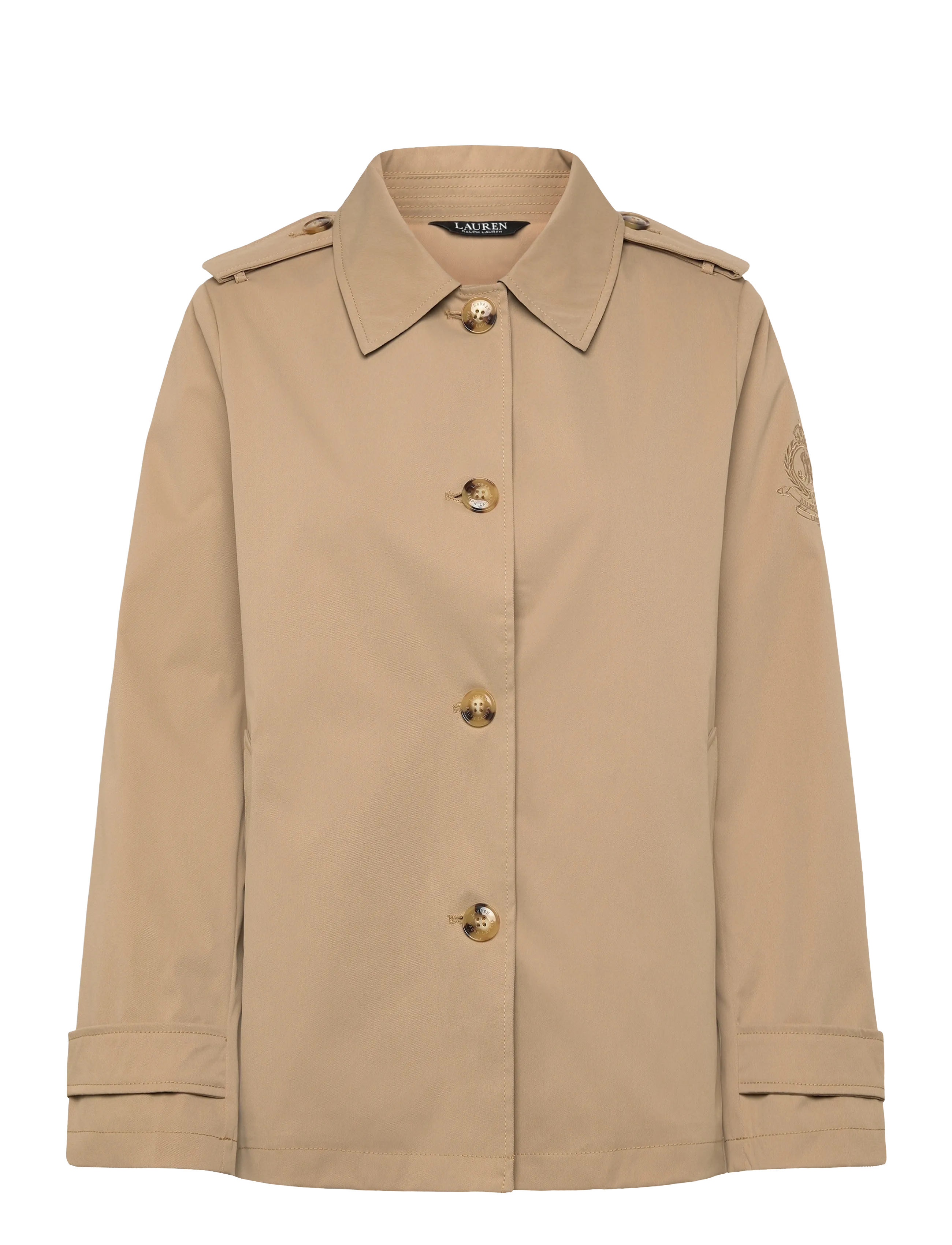 Lauren Ralph Lauren Embroidered-Crest Twill Trench Coat, XS, Beige, Frakker > Trenchcoats, Dame