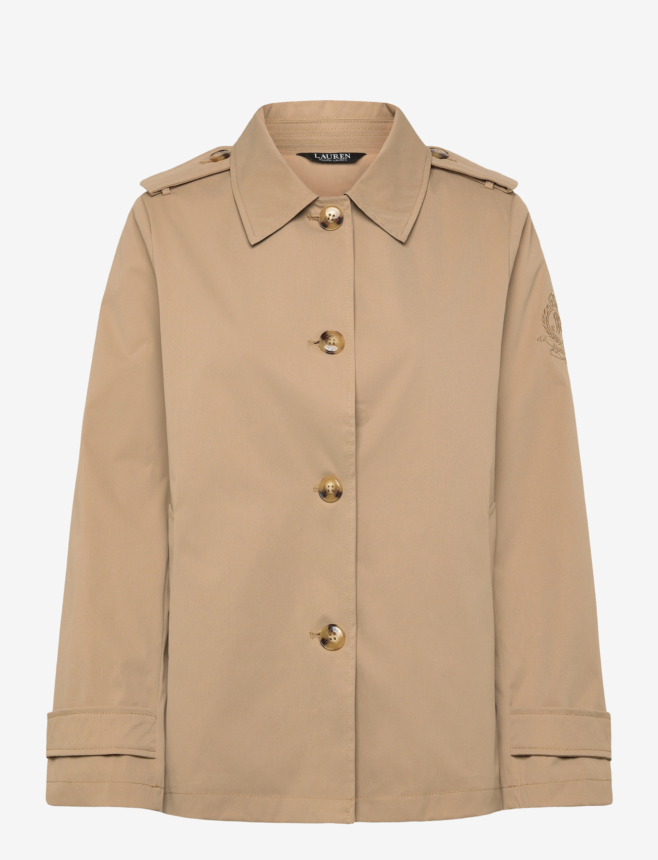 Lauren Ralph Lauren - Embroidered-Crest Twill Trench Coat - cienkie płaszcze - birch tan - 0