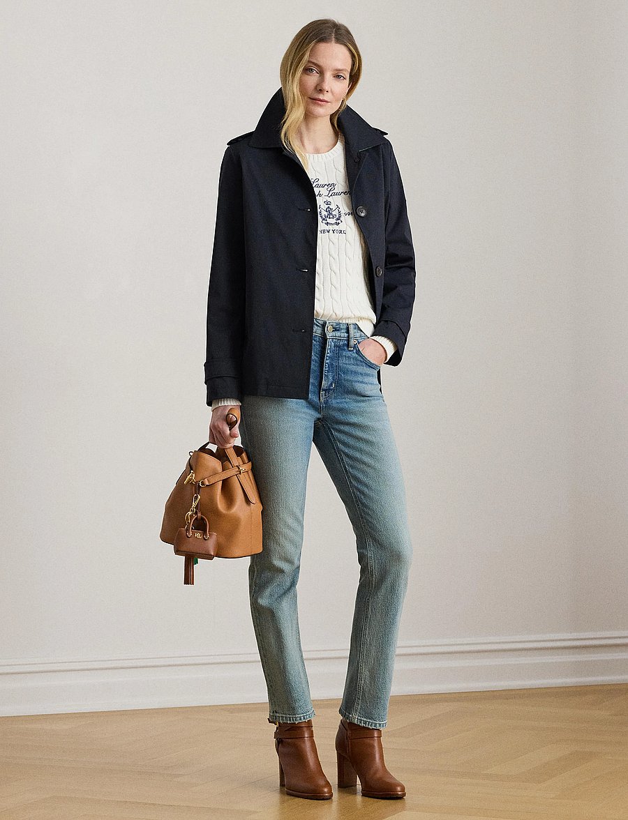 Lauren Ralph Lauren - Embroidered-Crest Twill Trench Coat - light coats - dk navy - 0