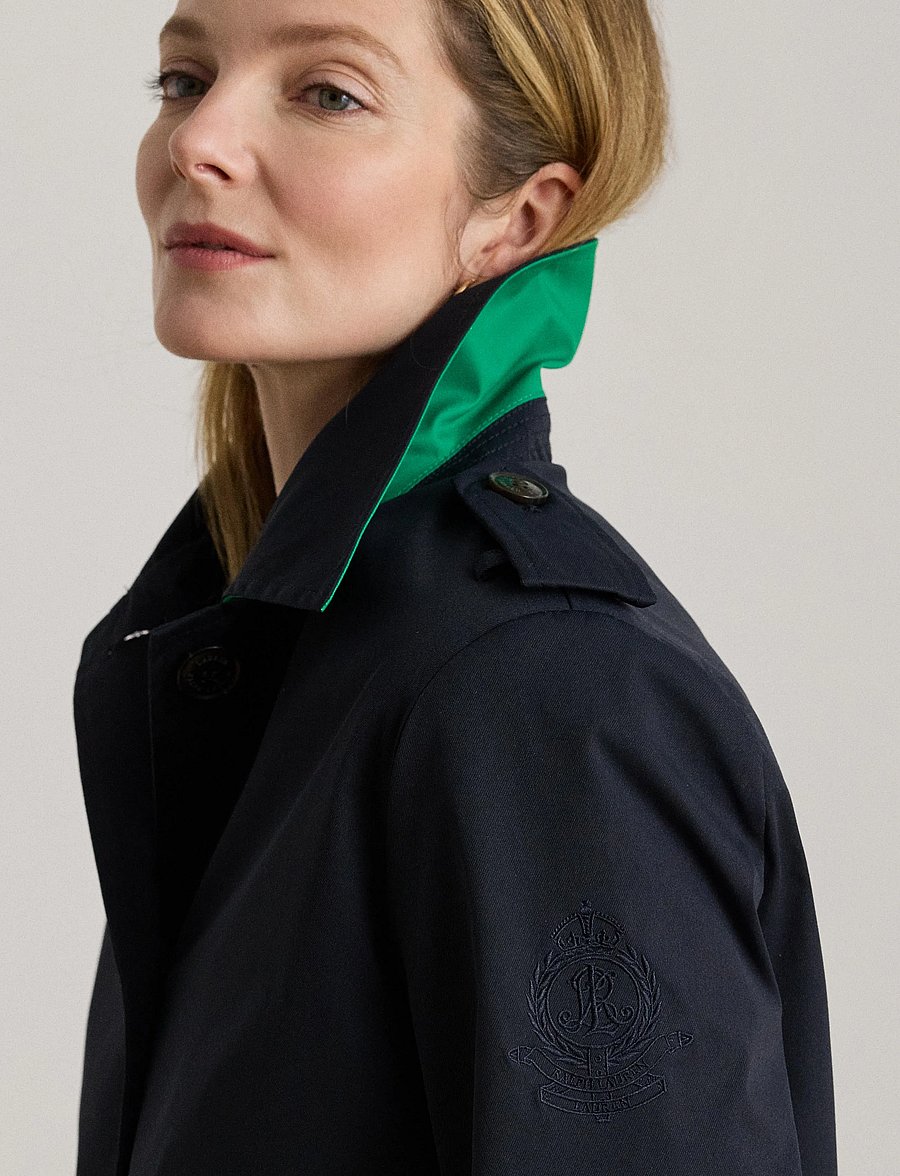 Lauren Ralph Lauren - Embroidered-Crest Twill Trench Coat - light coats - dk navy - 4