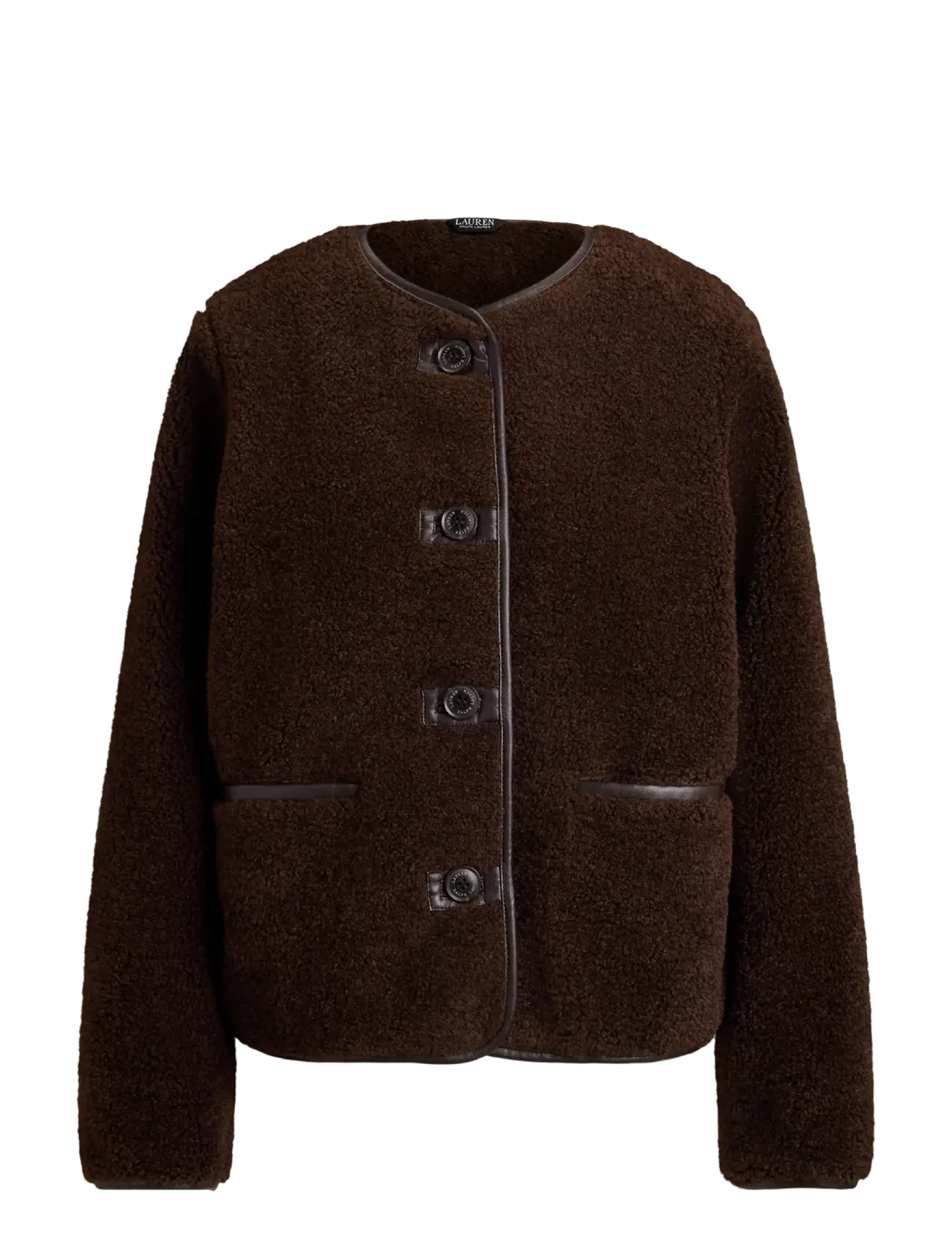 Lauren Ralph Lauren - Faux-Leather-Trim Faux-Fur Teddy Coat - circuit brown - 2