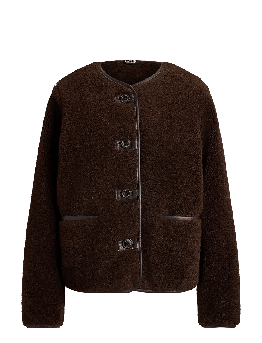Lauren Ralph Lauren - Teddyjacka med konstläderkanter - fuskpäls - circuit brown - 2
