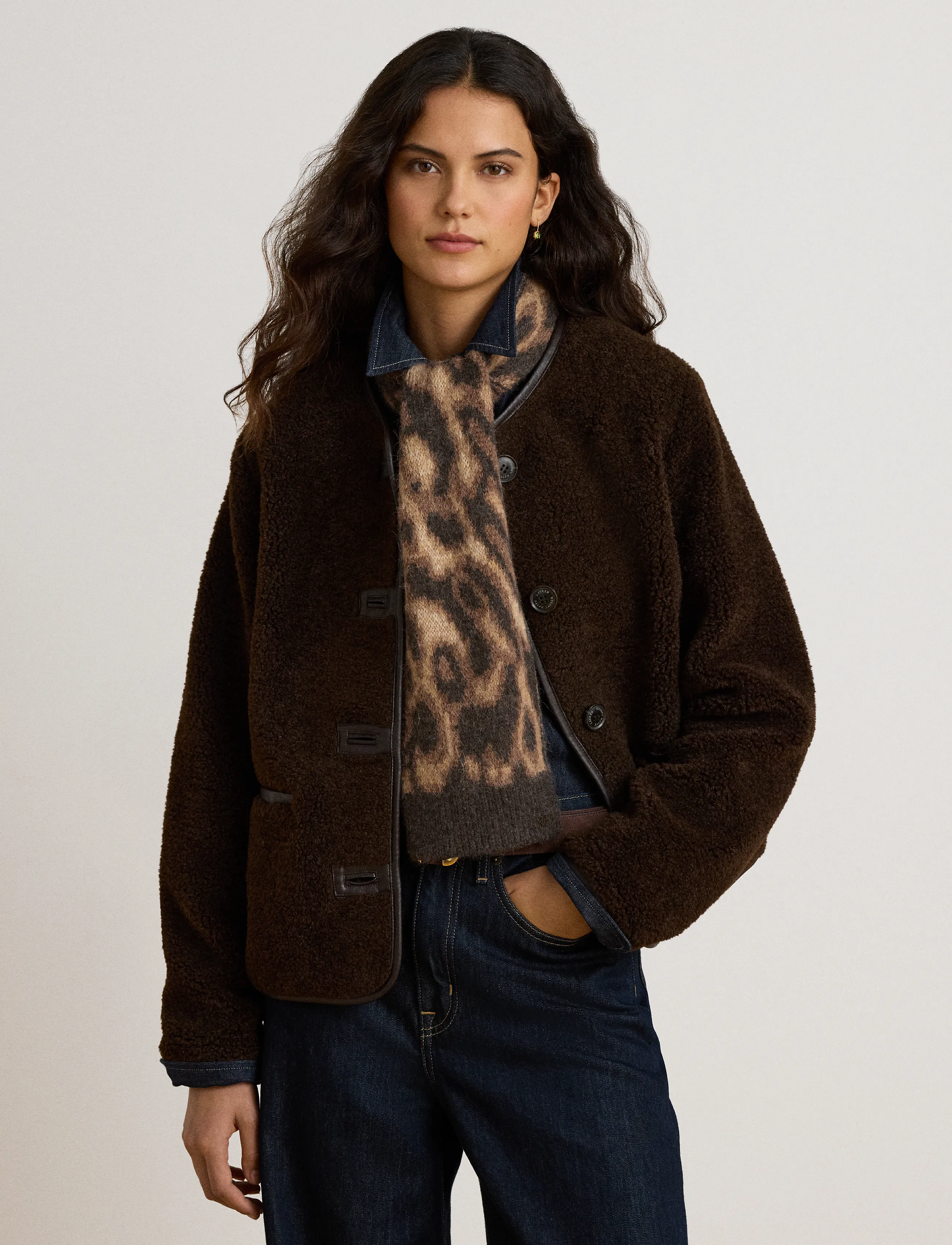 Lauren Ralph Lauren Faux-Leather-Trim Faux-Fur Teddy Coat - Kleidung - CIRCUIT BROWN / brown