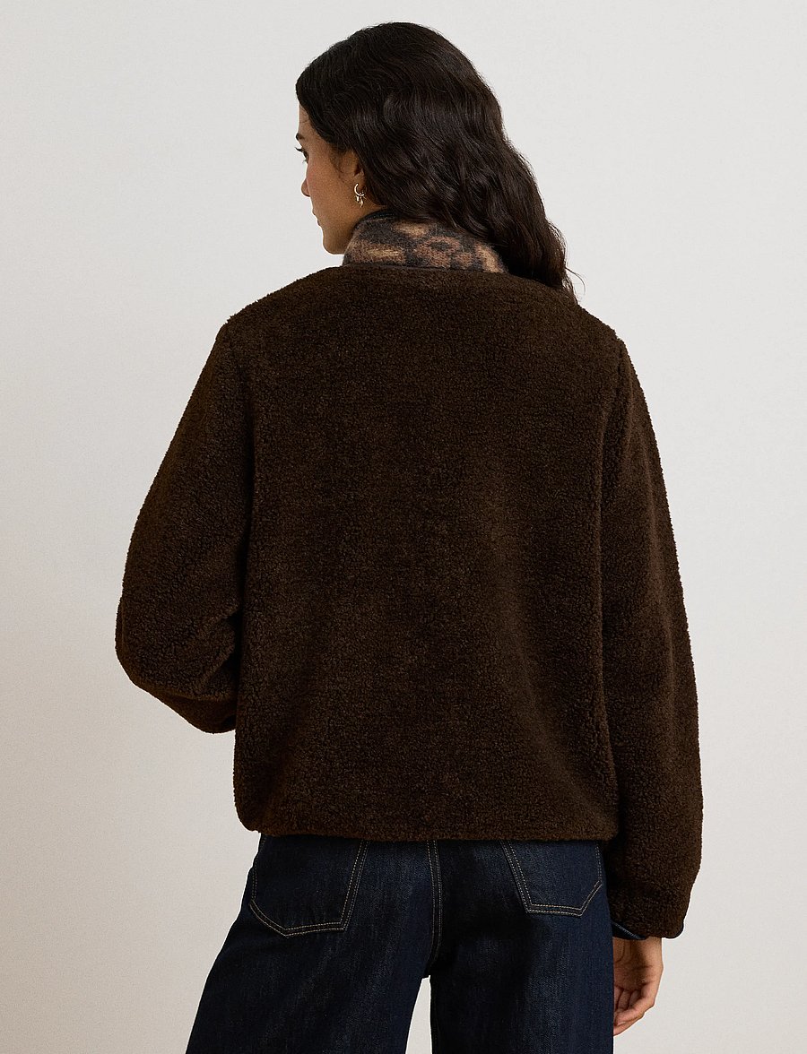 Lauren Ralph Lauren - Teddyjacka med konstläderkanter - fuskpäls - circuit brown - 3