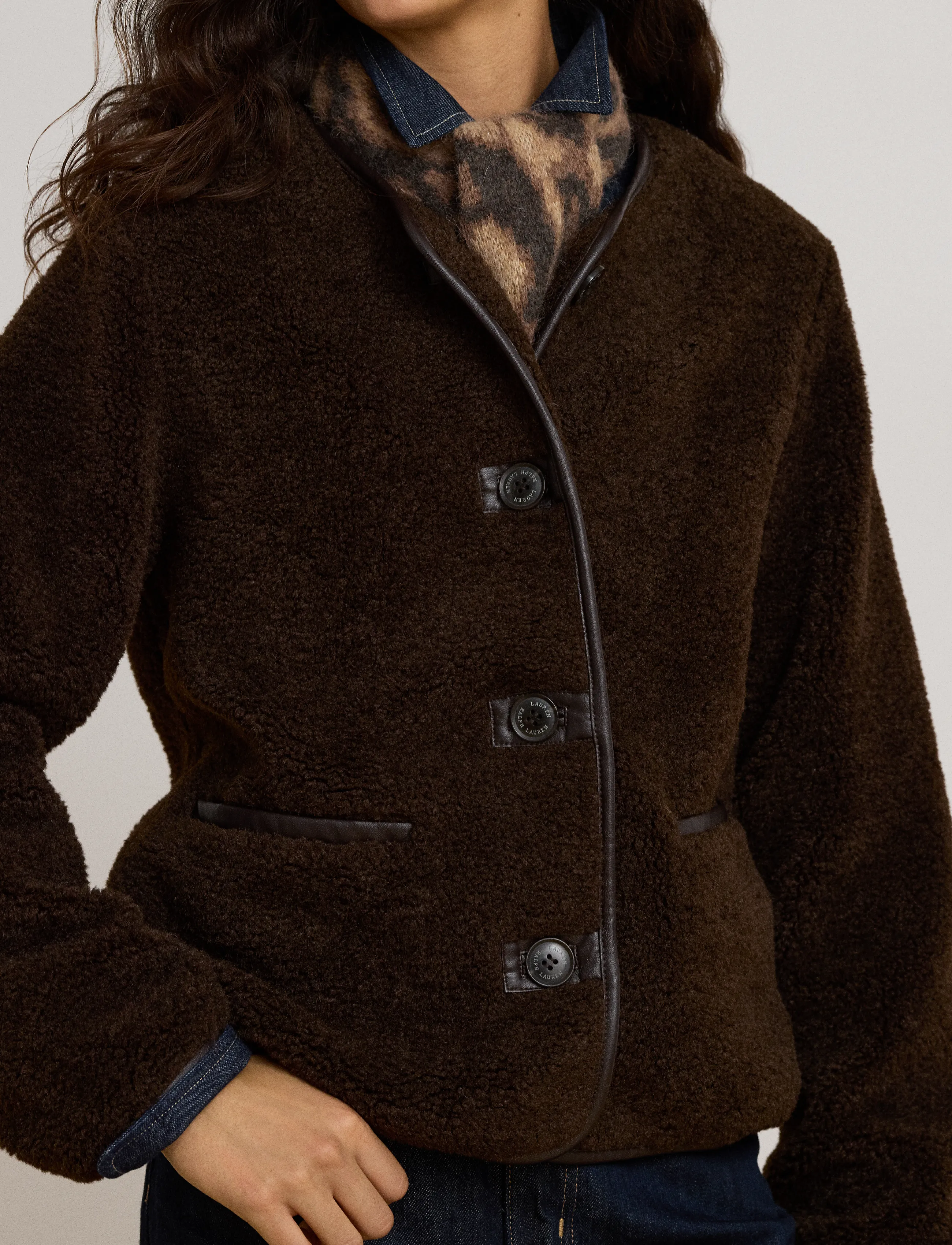 Lauren Ralph Lauren - Faux-Leather-Trim Faux-Fur Teddy Coat - circuit brown - 5