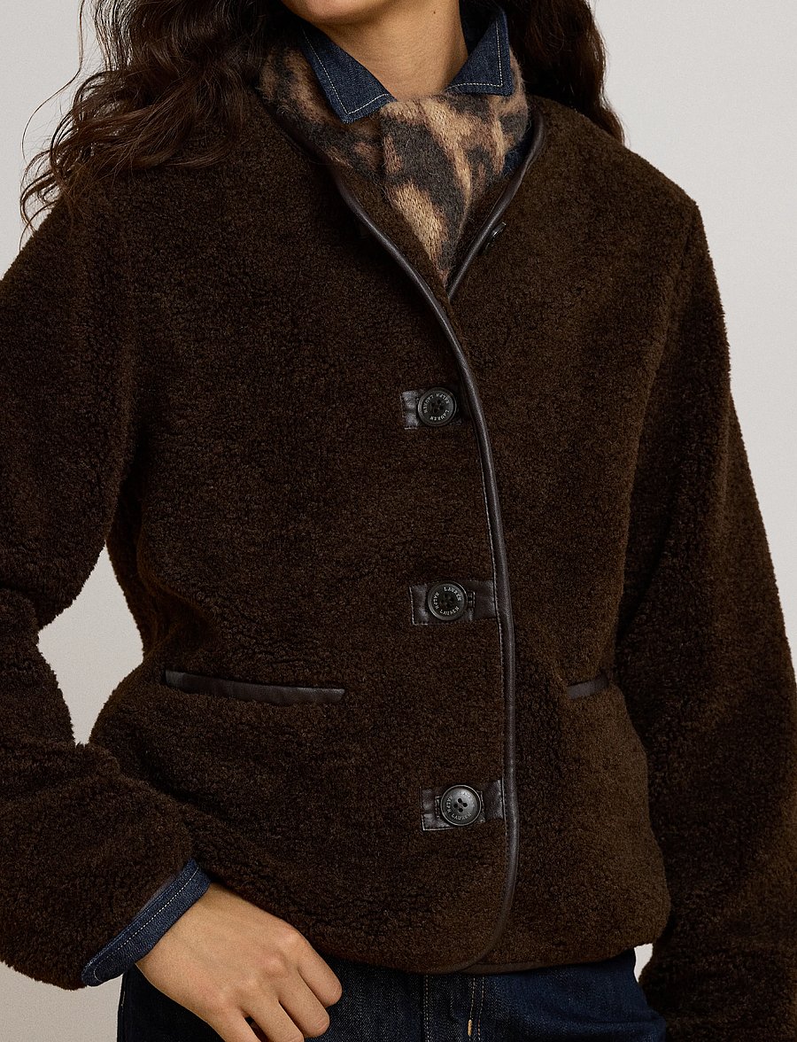 Lauren Ralph Lauren - Teddyjacka med konstläderkanter - fuskpäls - circuit brown - 5