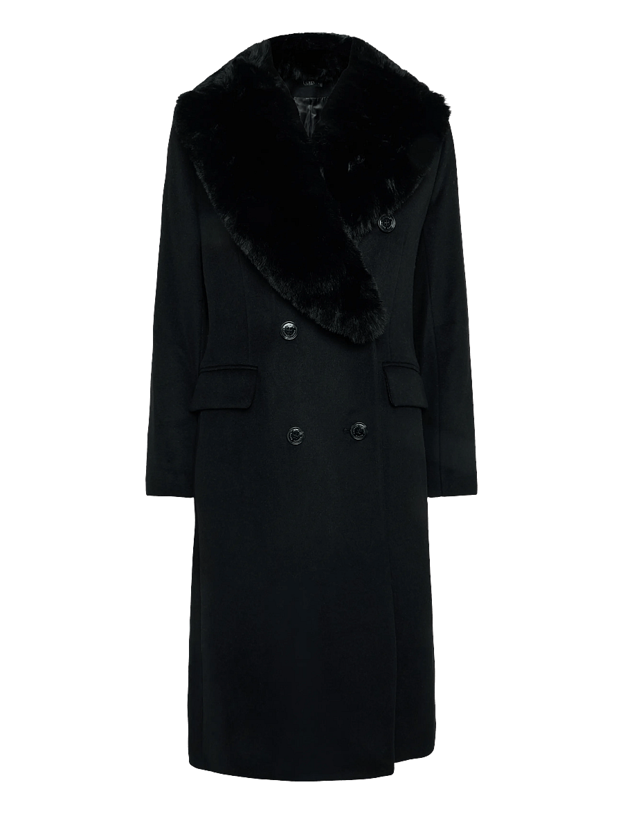 Lauren Ralph Lauren - Faux-Fur-Trim Double-Breasted Coat - Žieminės striukės - black - 2