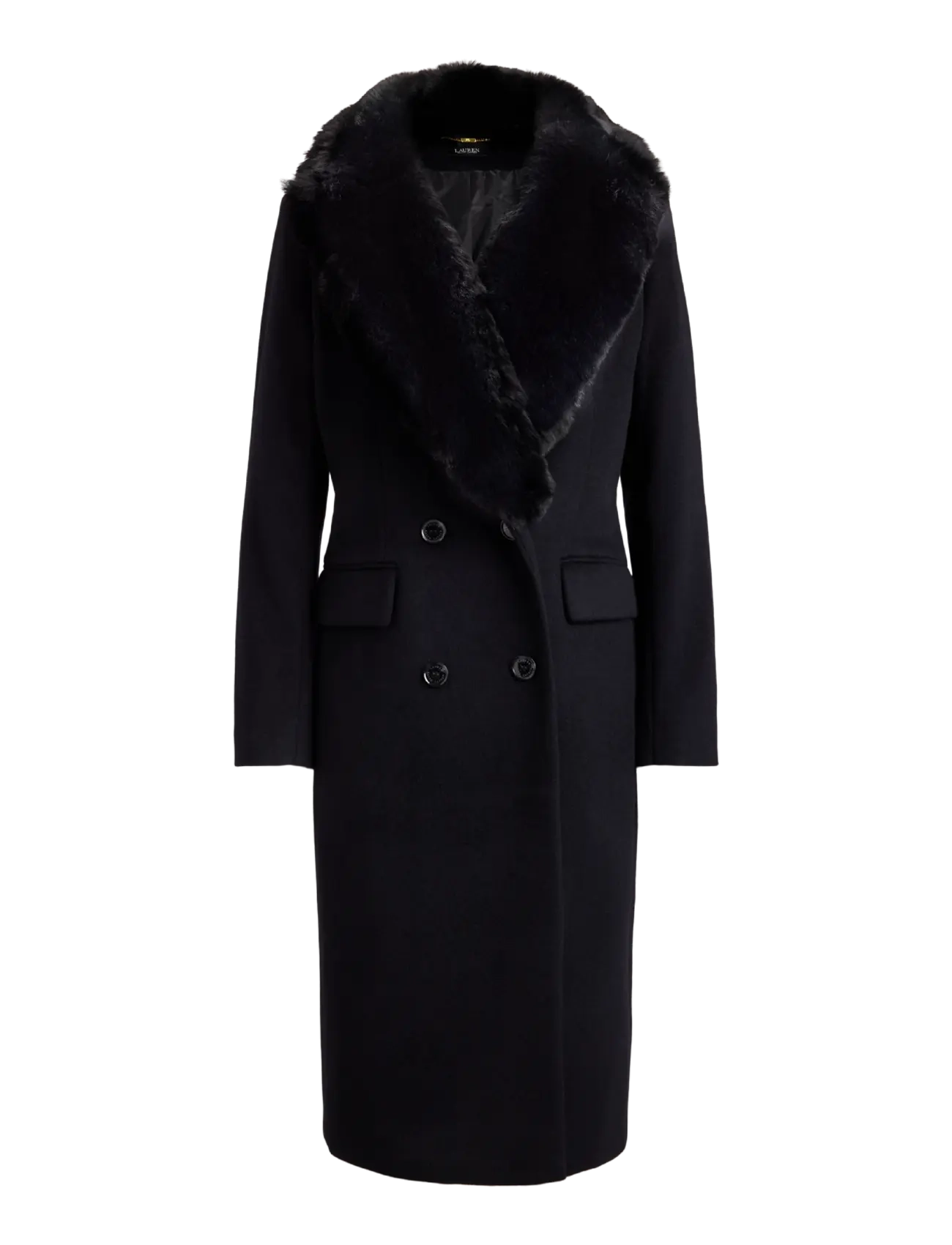 Lauren Ralph Lauren - Faux-Fur-Trim Double-Breasted Coat - mäntel - black - 1