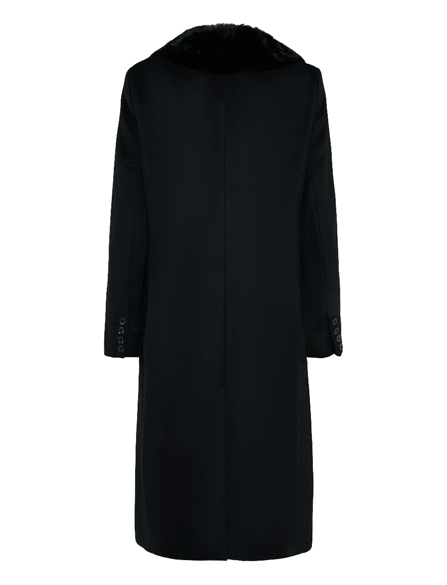Lauren Ralph Lauren - Faux-Fur-Trim Double-Breasted Coat - Žieminės striukės - black - 3