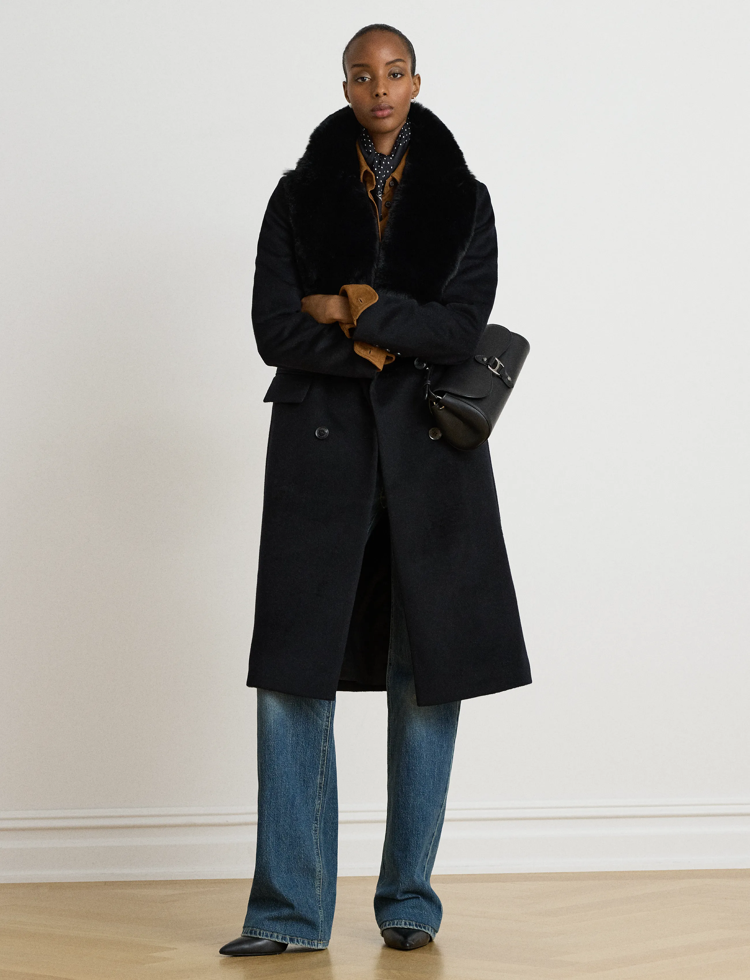 Lauren Ralph Lauren Faux-Fur-Trim Double-Breasted Coat - Mäntel - BLACK / black