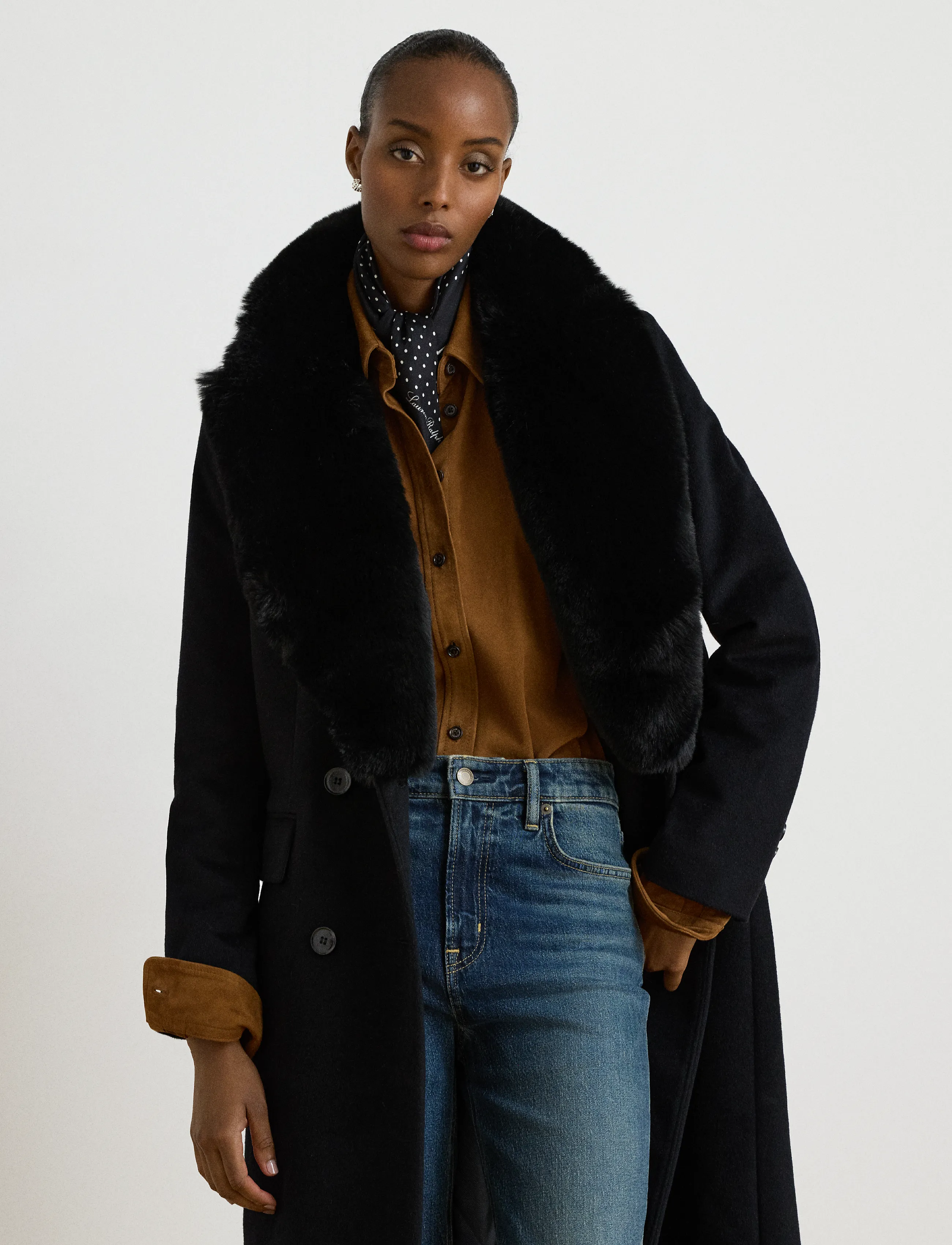 Lauren Ralph Lauren - Faux-Fur-Trim Double-Breasted Coat - mäntel - black - 3