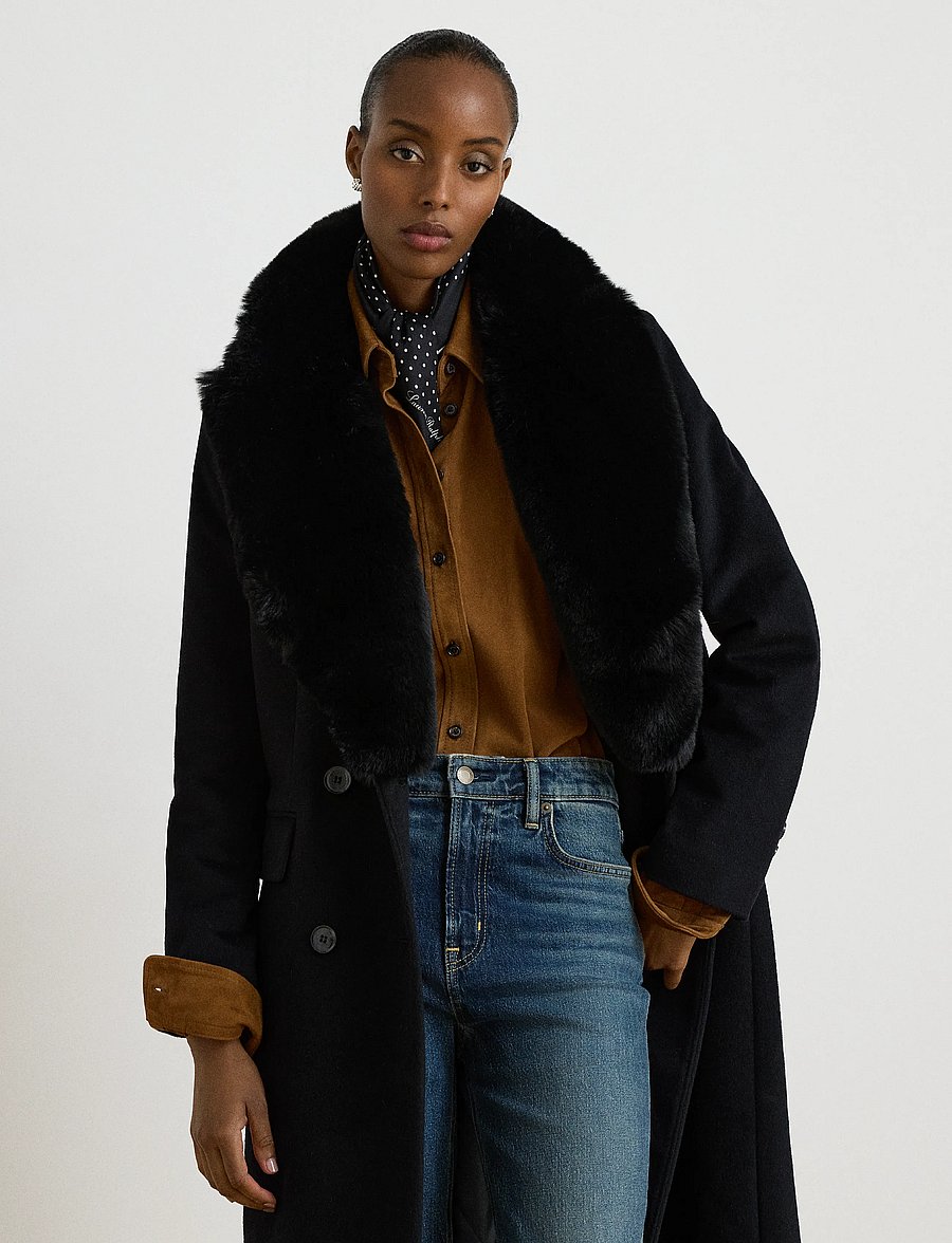 Lauren Ralph Lauren - Faux-Fur-Trim Double-Breasted Coat - mäntel - black - 3