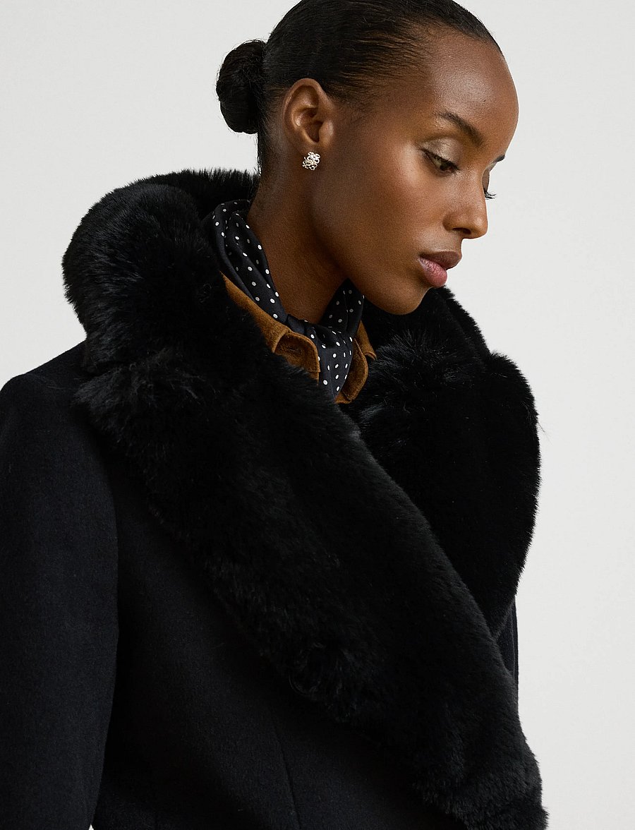 Lauren Ralph Lauren - Faux-Fur-Trim Double-Breasted Coat - mäntel - black - 4