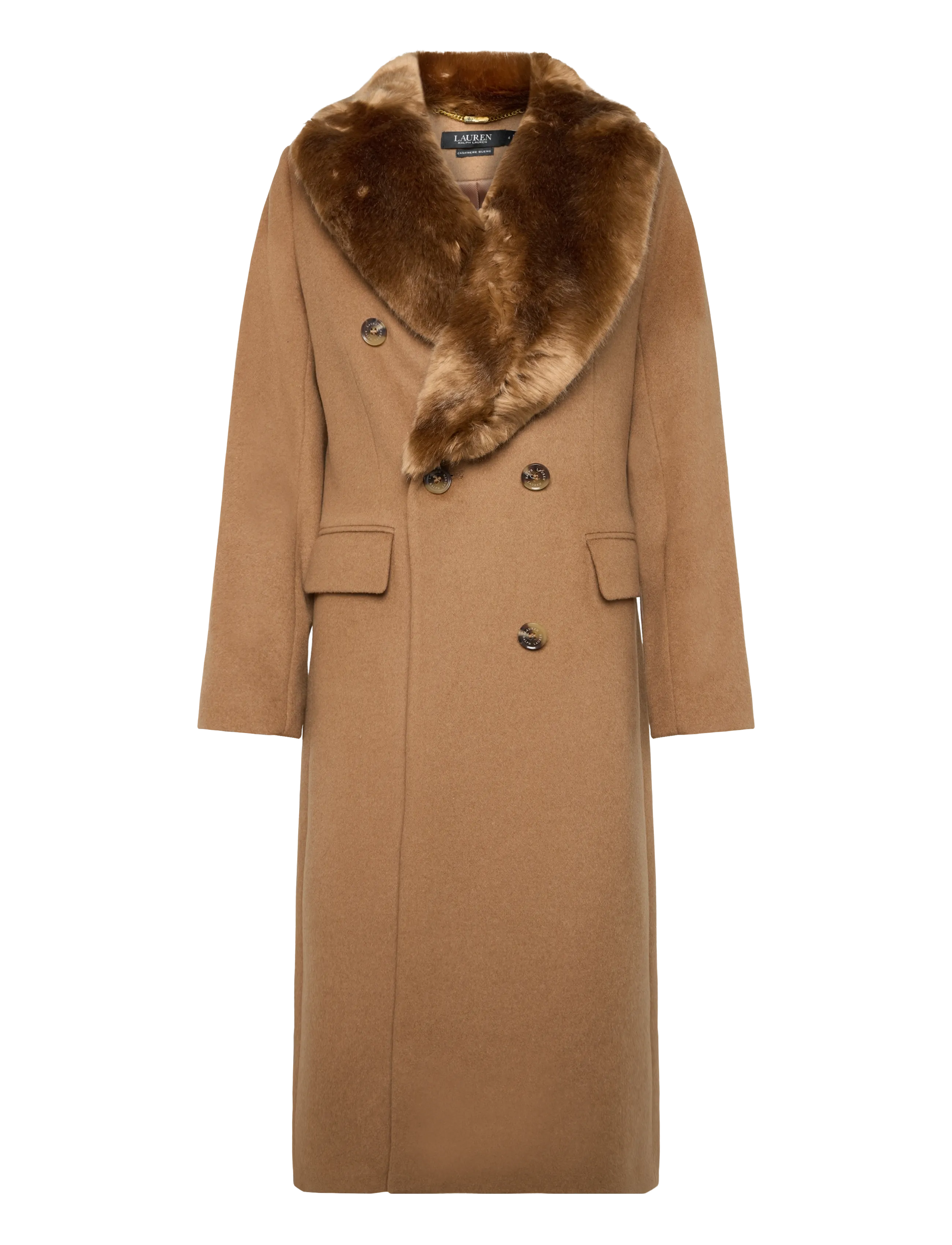 Lauren Ralph Lauren - Faux-Fur-Trim Double-Breasted Coat - vinterjakker - new vicuna - 2