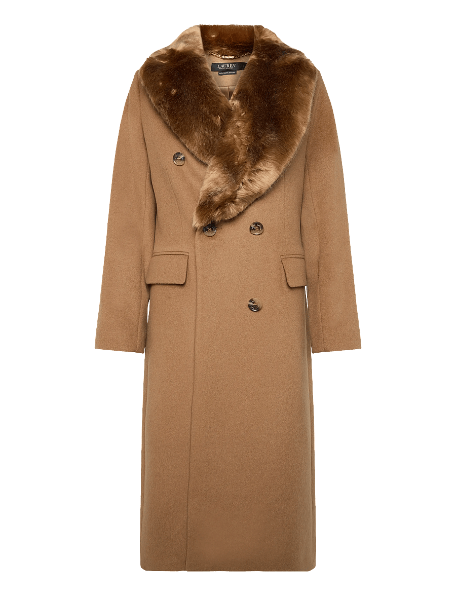 Lauren Ralph Lauren - Faux-Fur-Trim Double-Breasted Coat - vinterjakker - new vicuna - 2