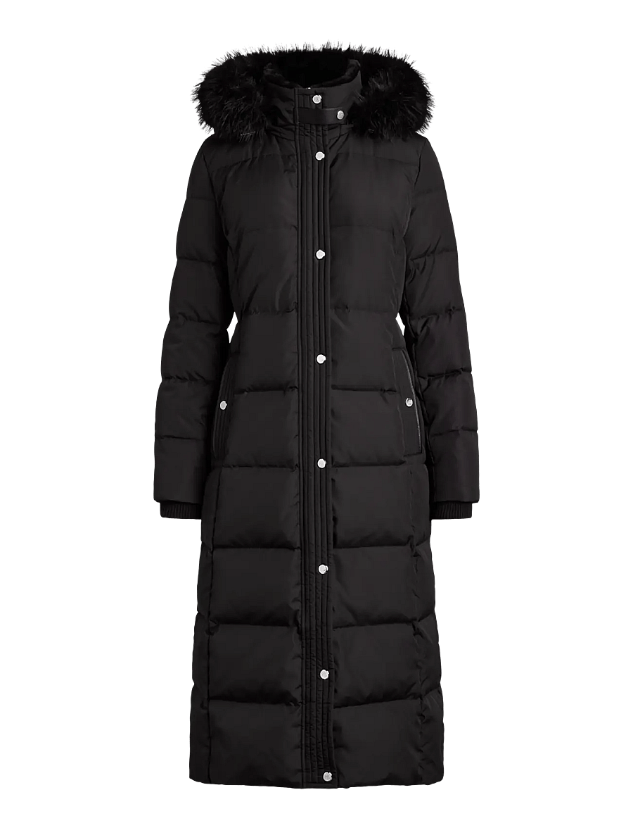 Lauren Ralph Lauren - Quiltad kappa med huva och konstpäls - vinterjackor - black - 2