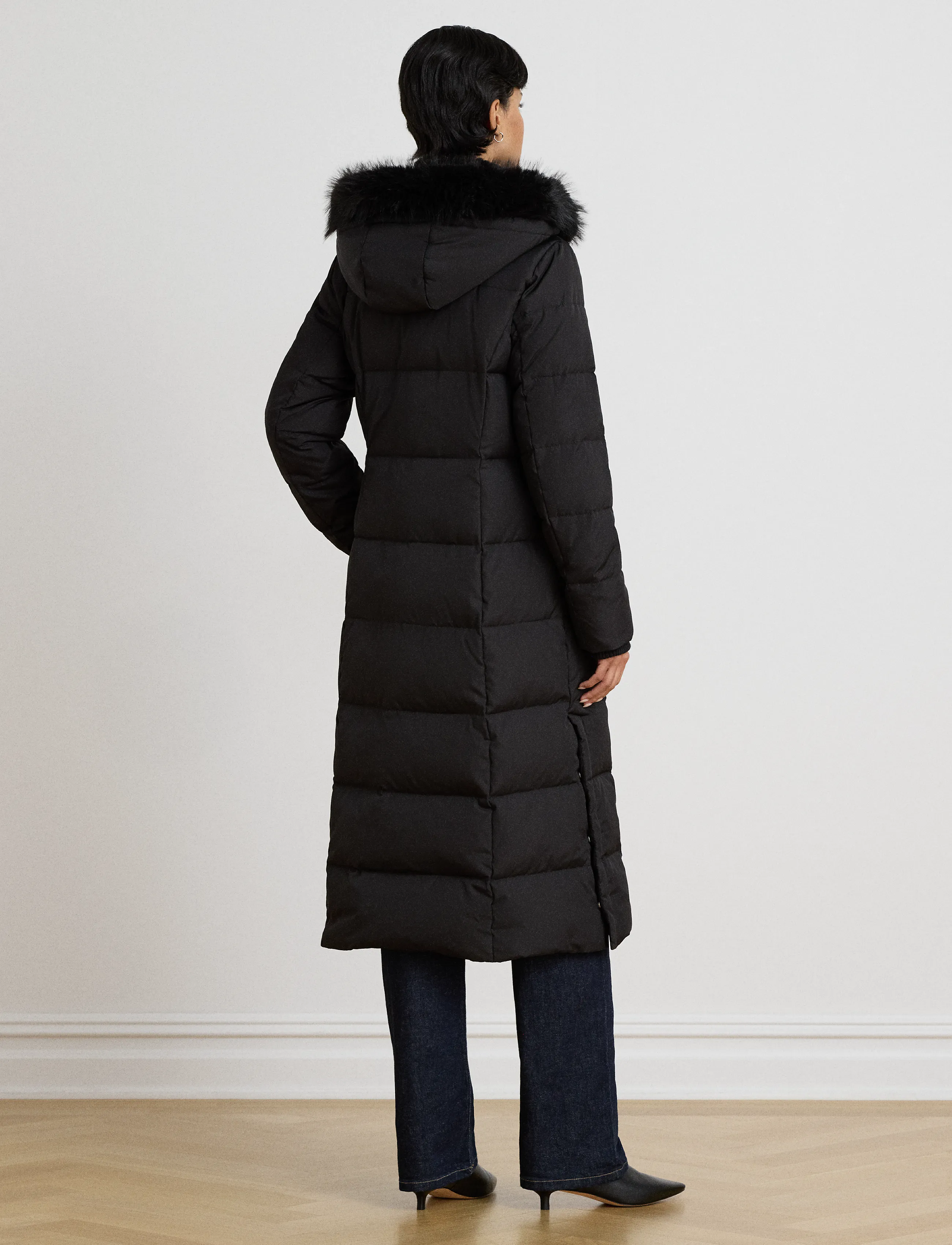 Lauren Ralph Lauren - Quiltad kappa med huva och konstpäls - vinterjackor - black - 3