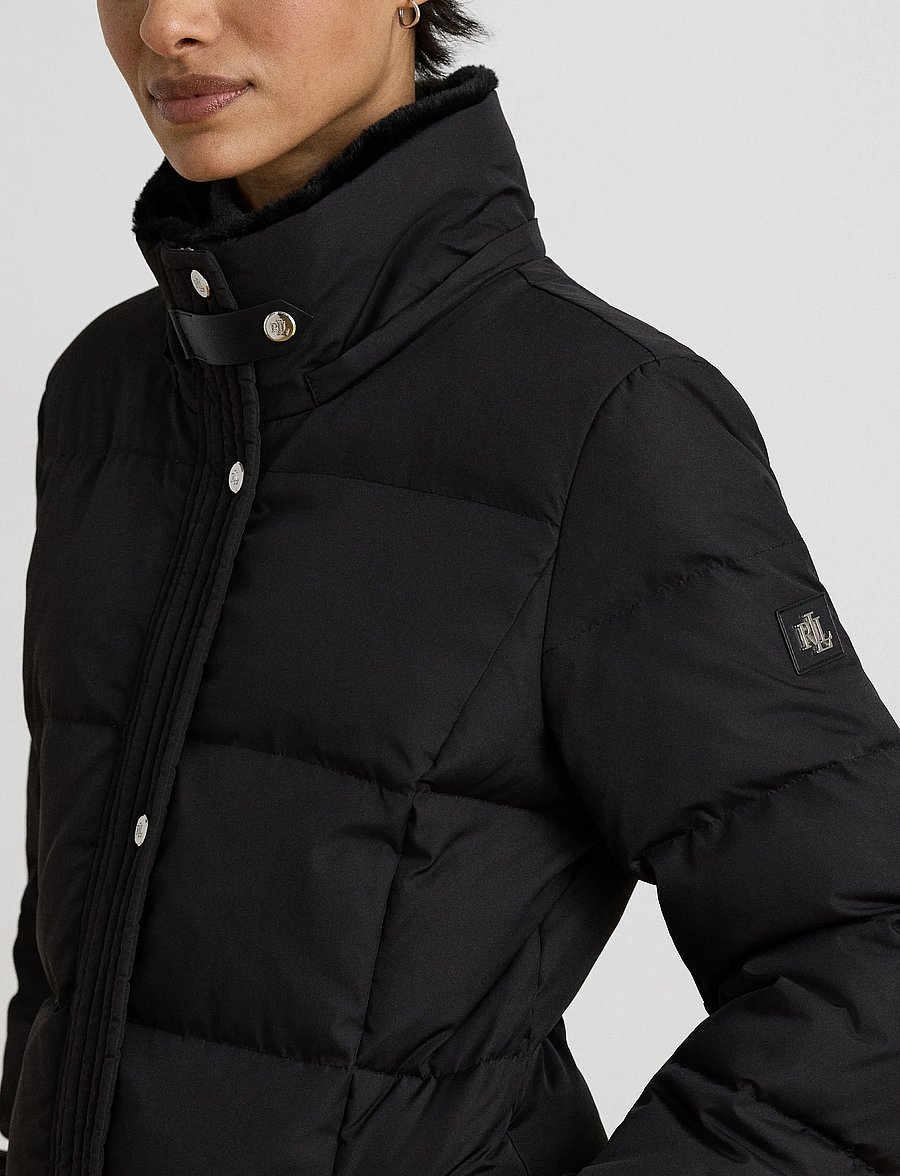 Lauren Ralph Lauren - Quiltad kappa med huva och konstpäls - vinterjackor - black - 4