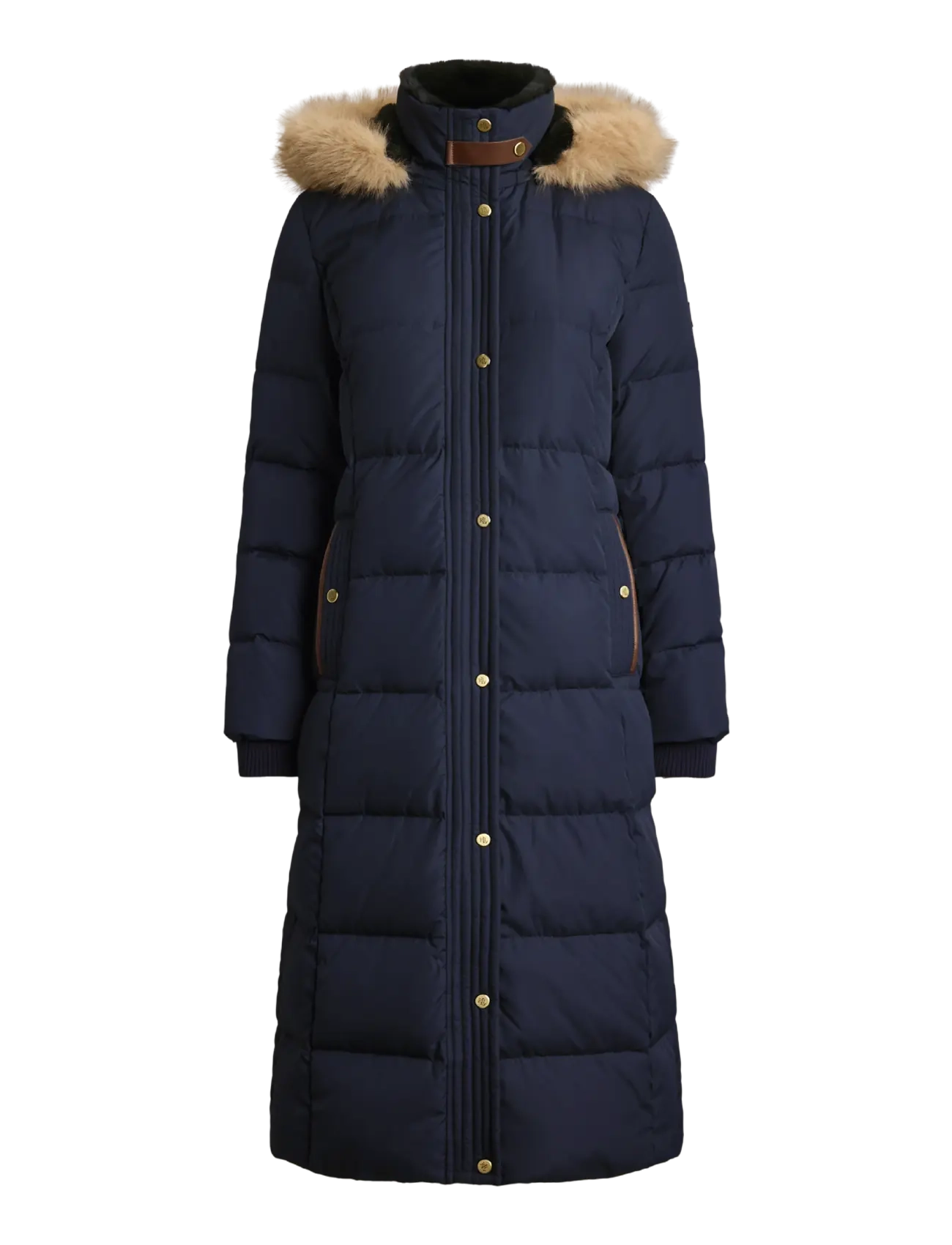 Lauren Ralph Lauren - Quiltad kappa med huva och konstpäls - vinterjackor - dk navy - 2