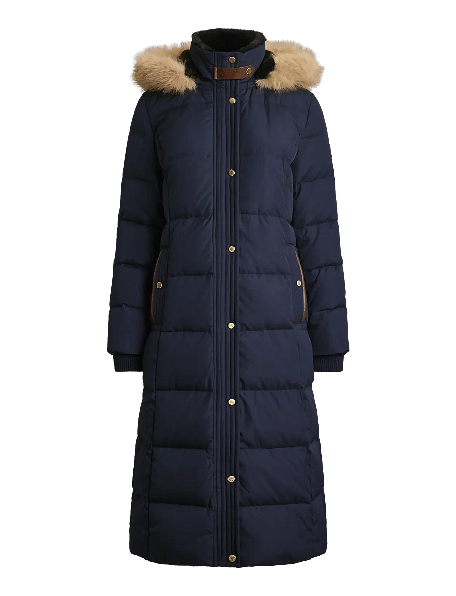 Lauren Ralph Lauren - Quiltad kappa med huva och konstpäls - vinterjackor - dk navy - 2