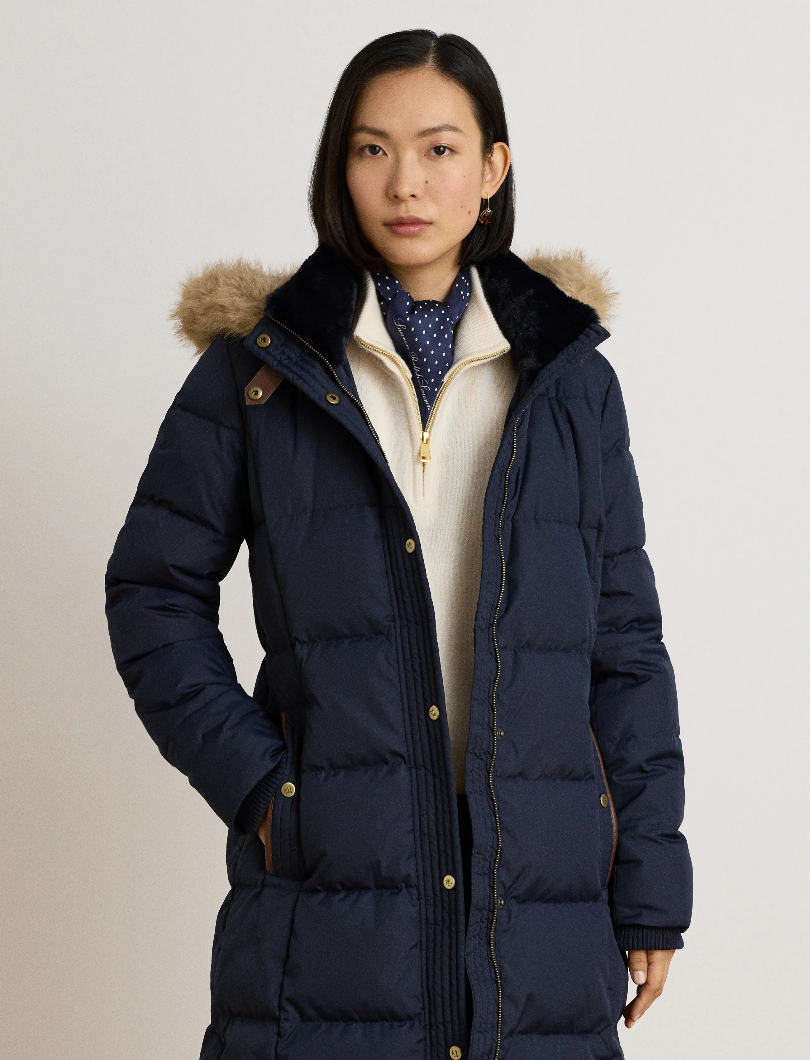Lauren Ralph Lauren Quiltad kappa med huva och konstpäls - Kläder - DK NAVY / navy