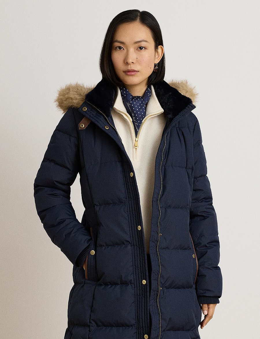 Lauren Ralph Lauren - Quiltad kappa med huva och konstpäls - vinterjackor - dk navy - 1