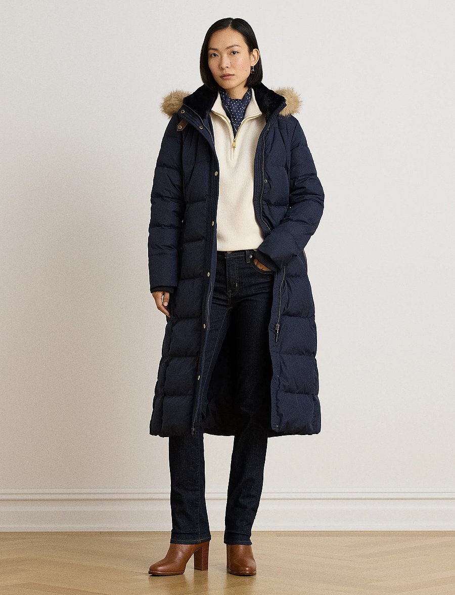 Lauren Ralph Lauren - Quiltad kappa med huva och konstpäls - vinterjackor - dk navy - 4