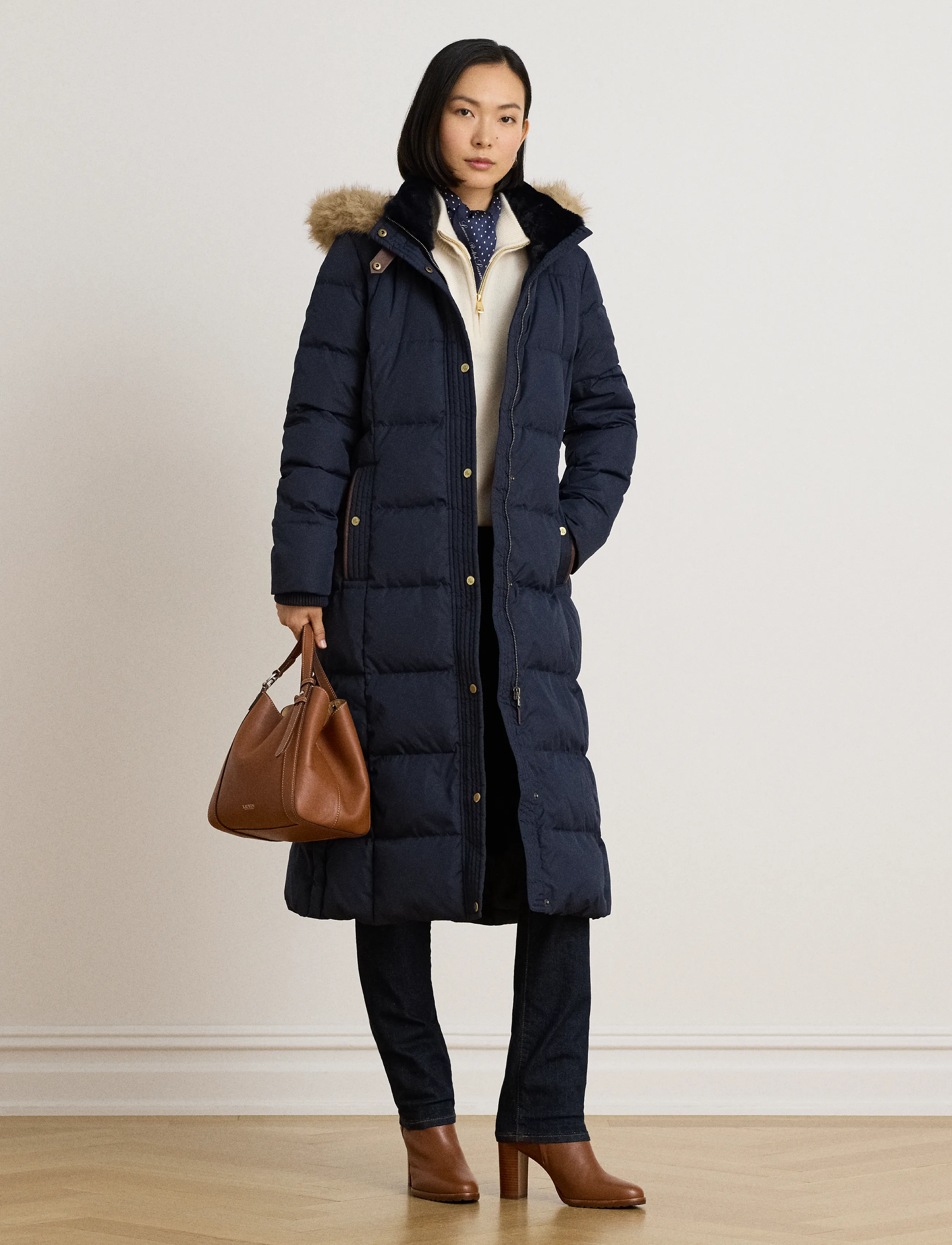 Lauren Ralph Lauren - Quiltad kappa med huva och konstpäls - vinterjackor - dk navy - 5