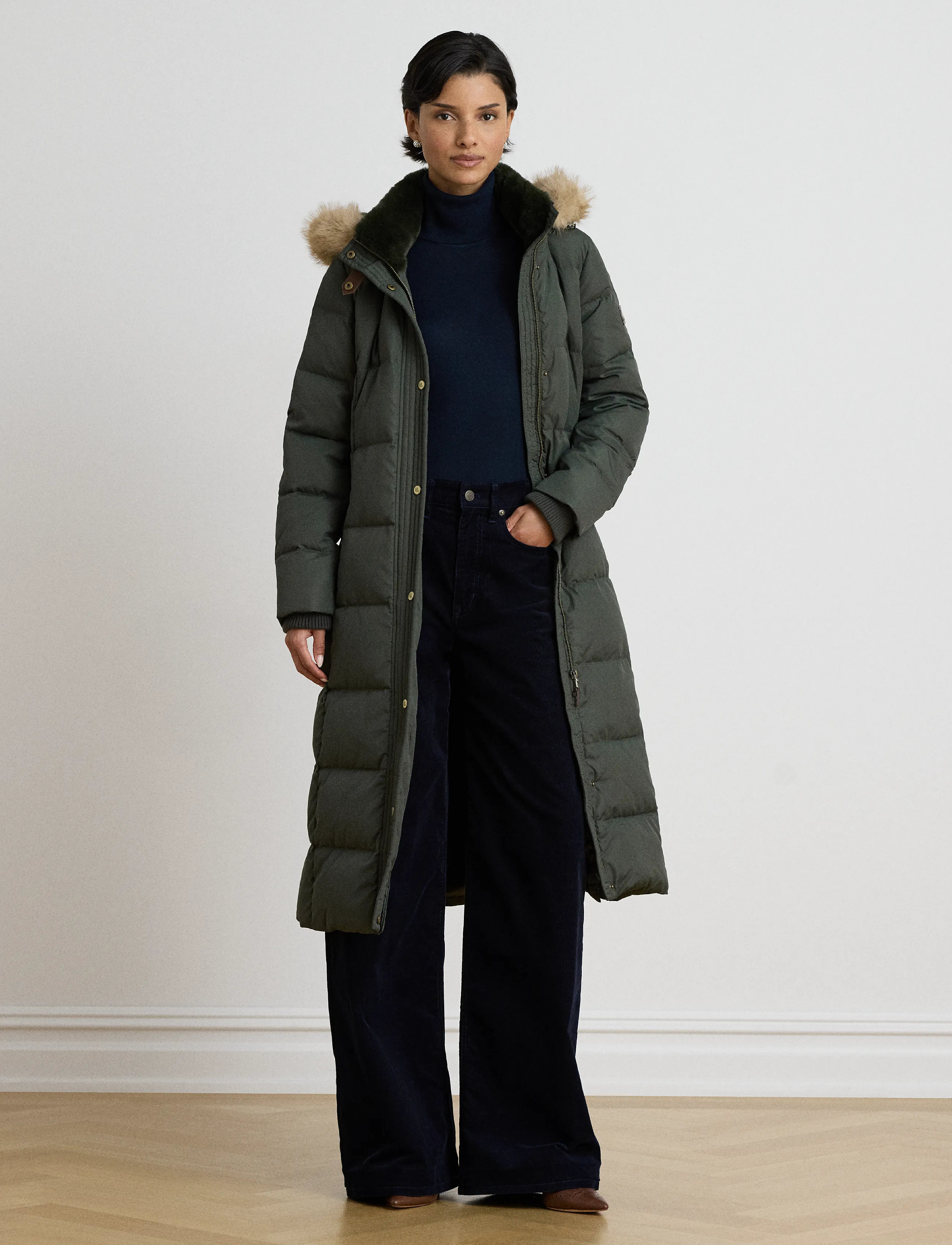 Lauren Ralph Lauren - Faux-Fur-Trim Quilted Hooded Down Coat - talvejoped - litchfield loden - 4