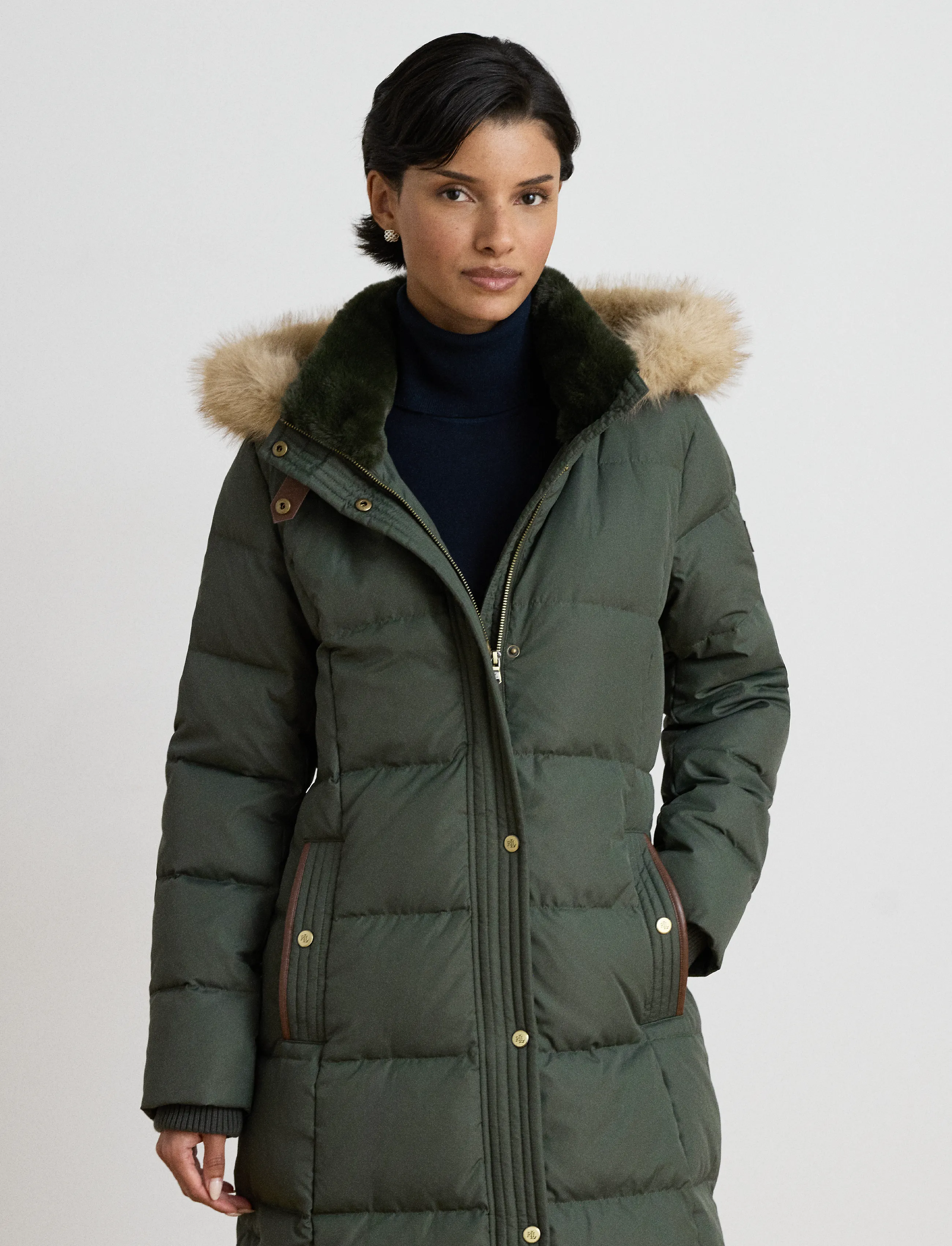 Lauren Ralph Lauren - Faux-Fur-Trim Quilted Hooded Down Coat - talvejoped - litchfield loden - 5