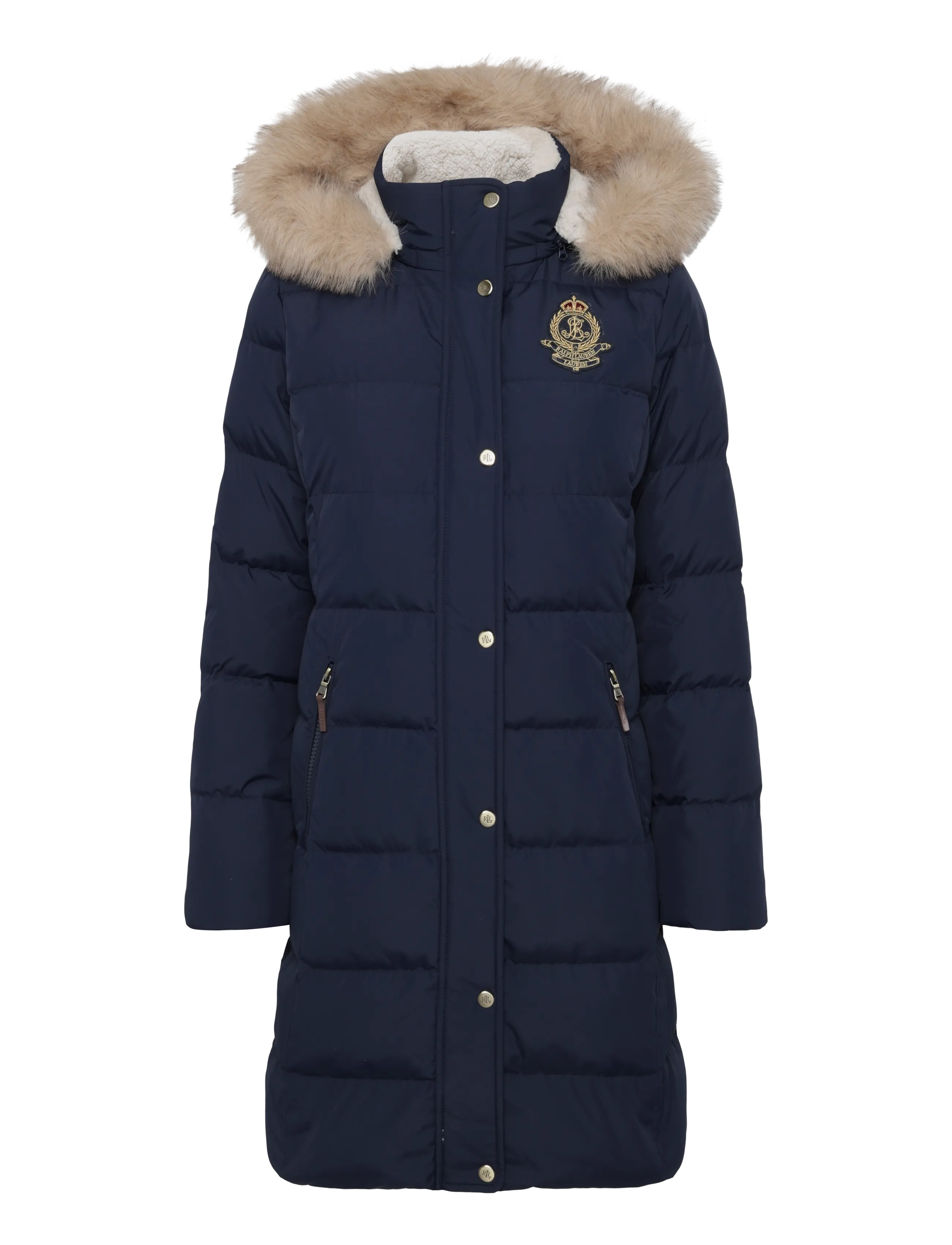 Crest-Patch Hooded Down Coat