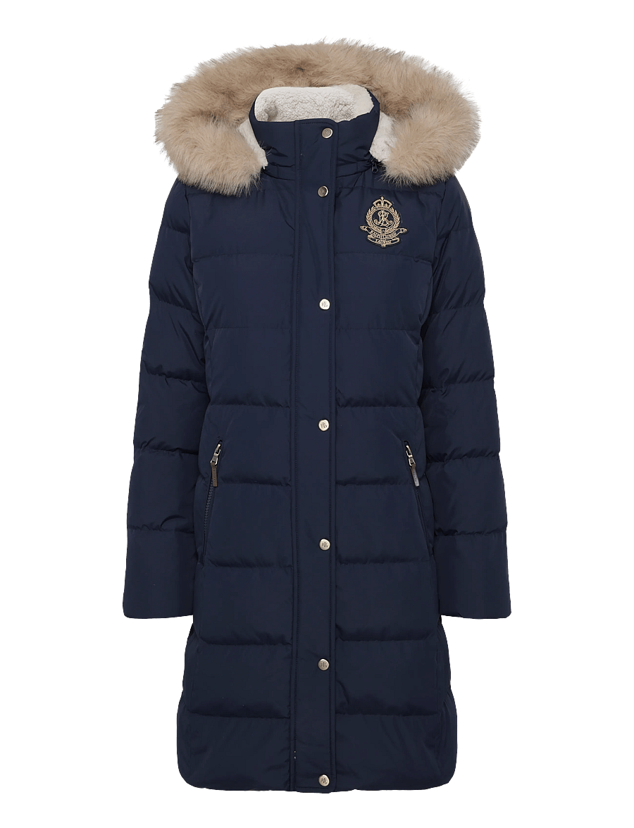 Lauren Ralph Lauren - Crest-Patch Hooded Down Coat - vinterjackor - dk navy - 0
