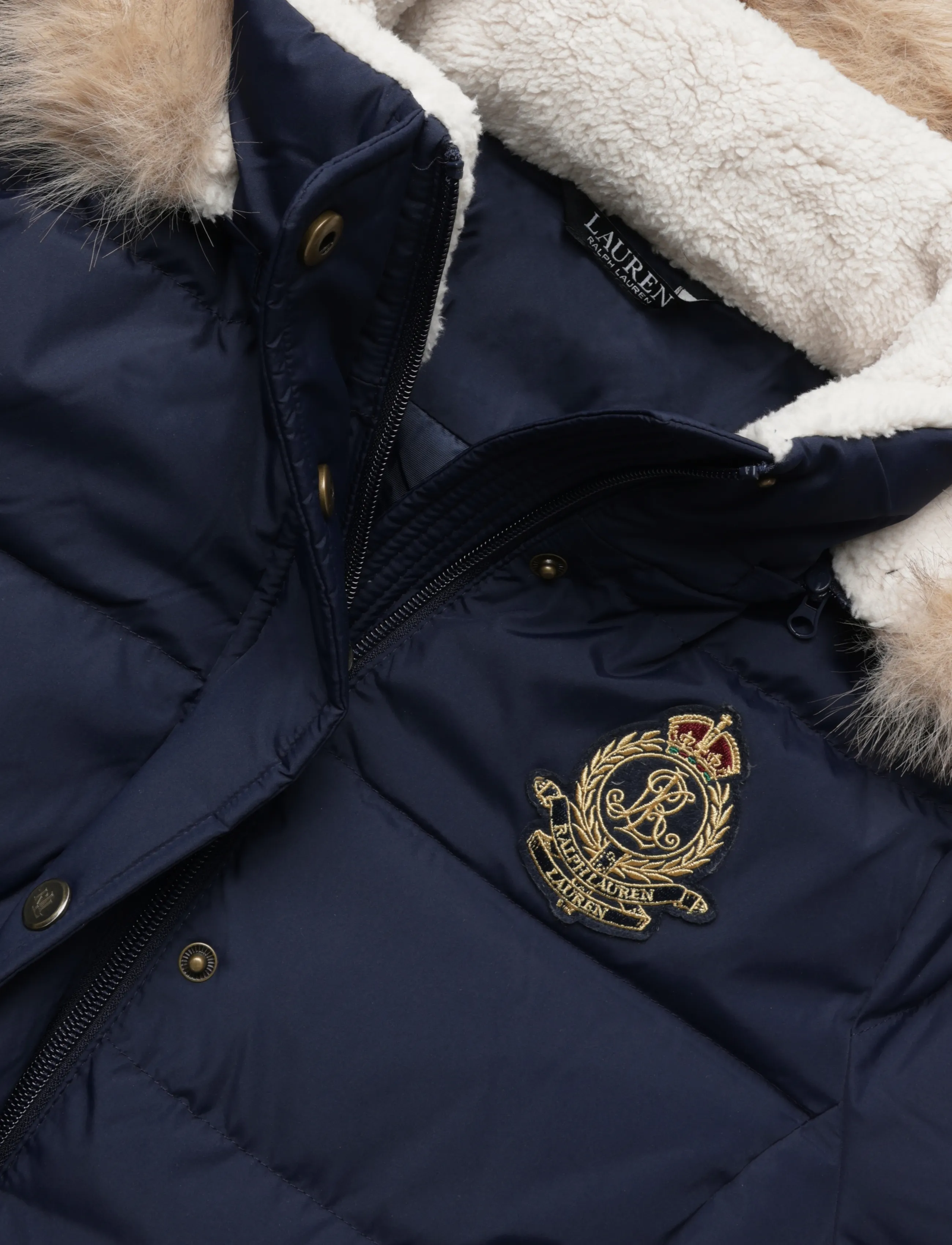 Lauren Ralph Lauren - Crest-Patch Hooded Down Coat - vinterjackor - dk navy - 2
